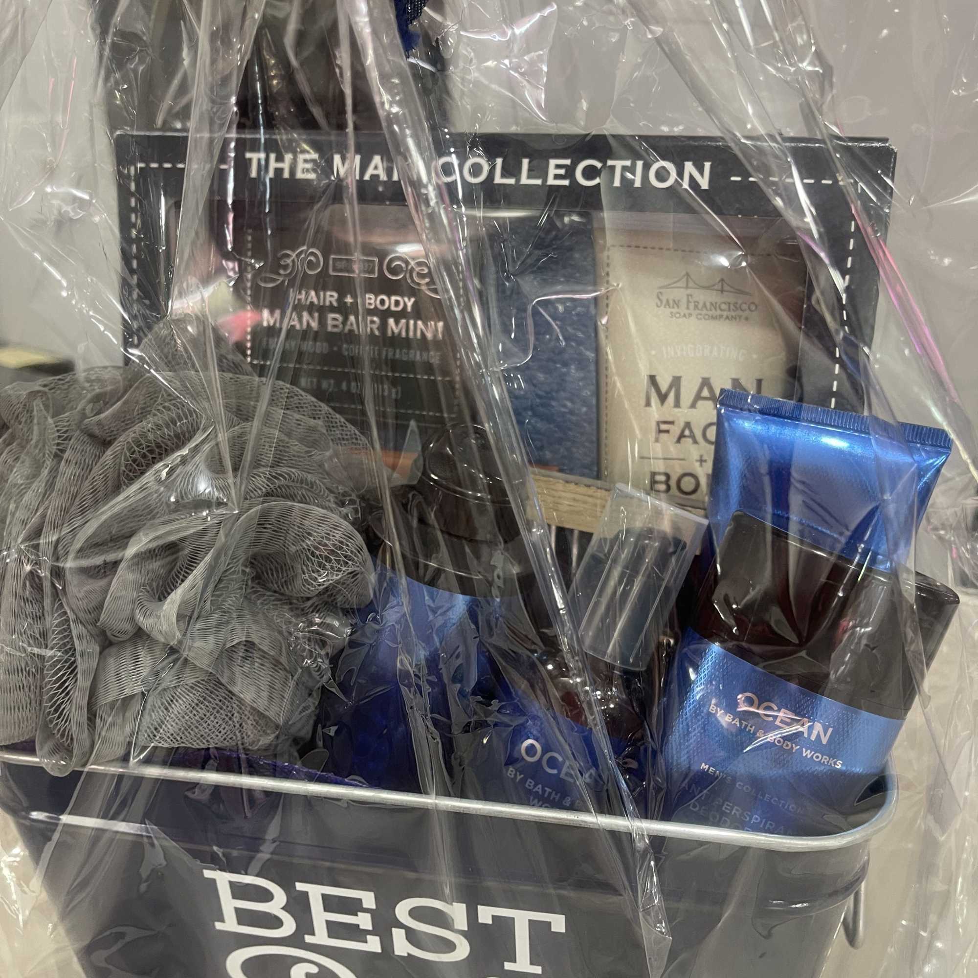 Give Dad a practical, polished surprise with this wrapped gift basket designed