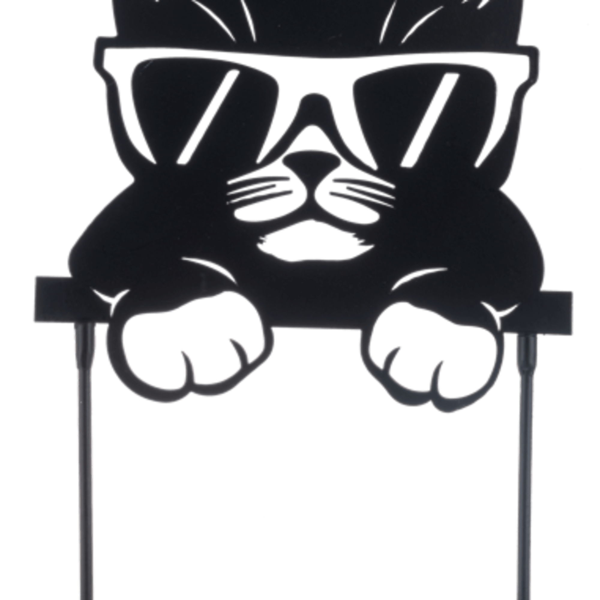 Black cat face cake topper with glasses on two sticks