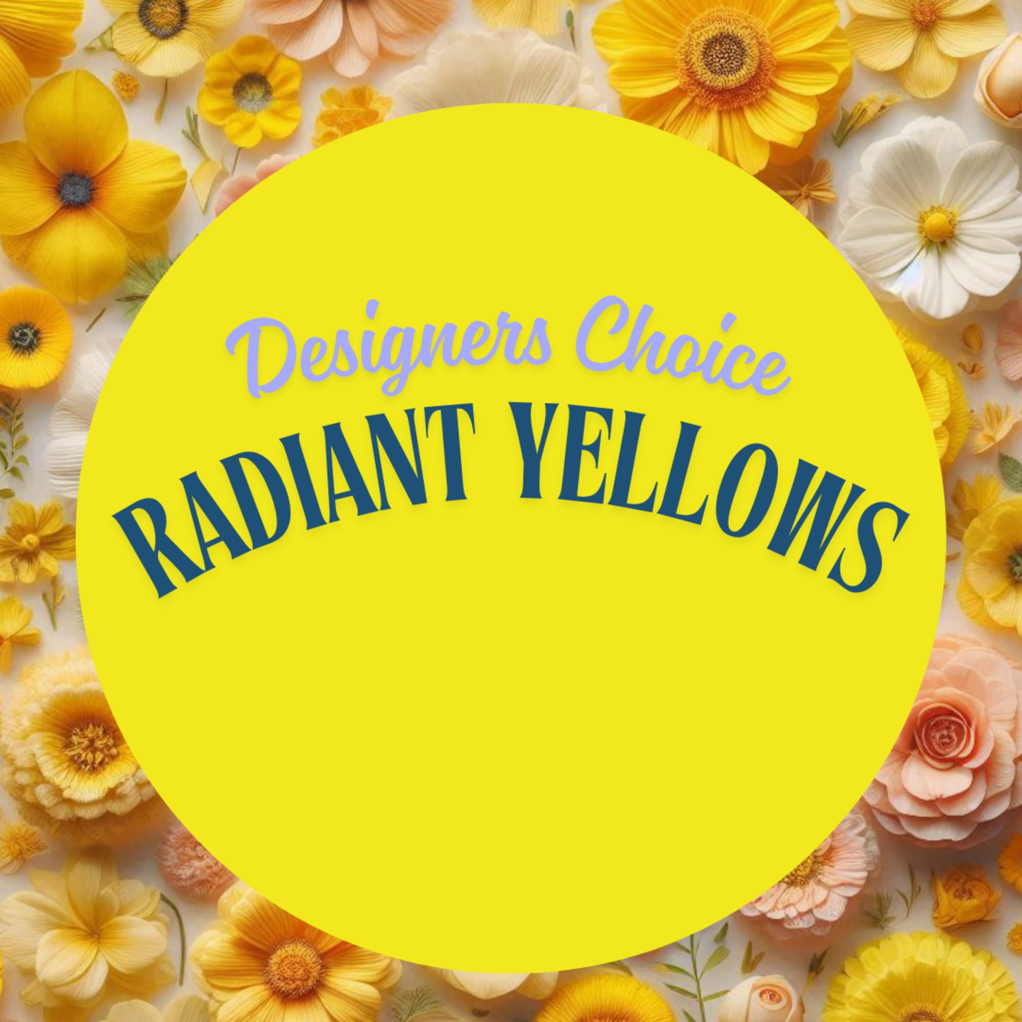 Yellow floral design with assorted blooms and a large circular text area