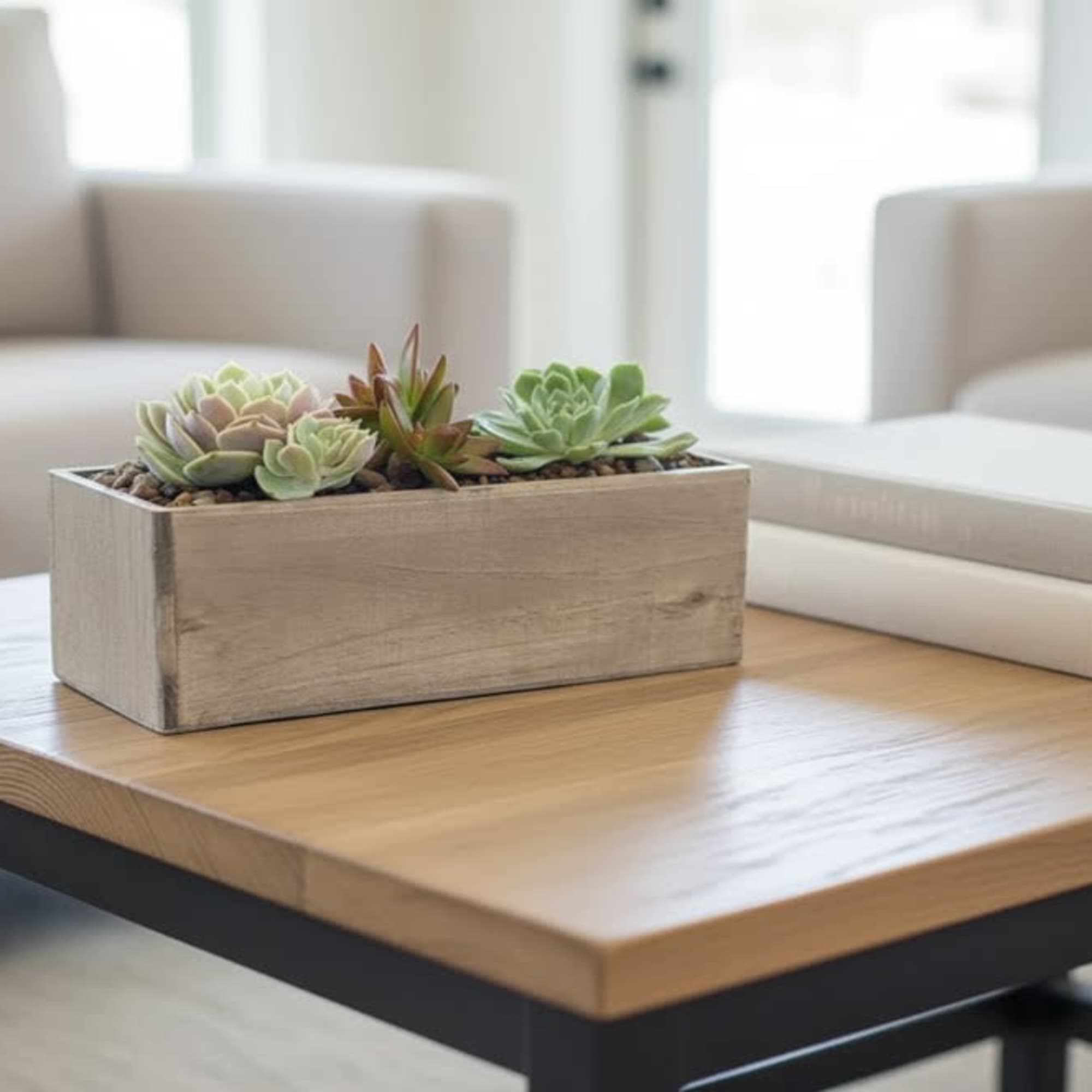 So popular right now... this long wooden box features a trio of
