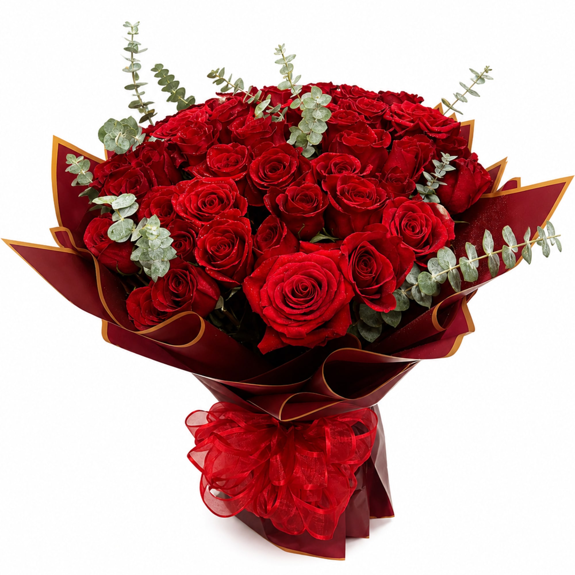 A dramatic cluster of vivid red roses makes a bold statement in