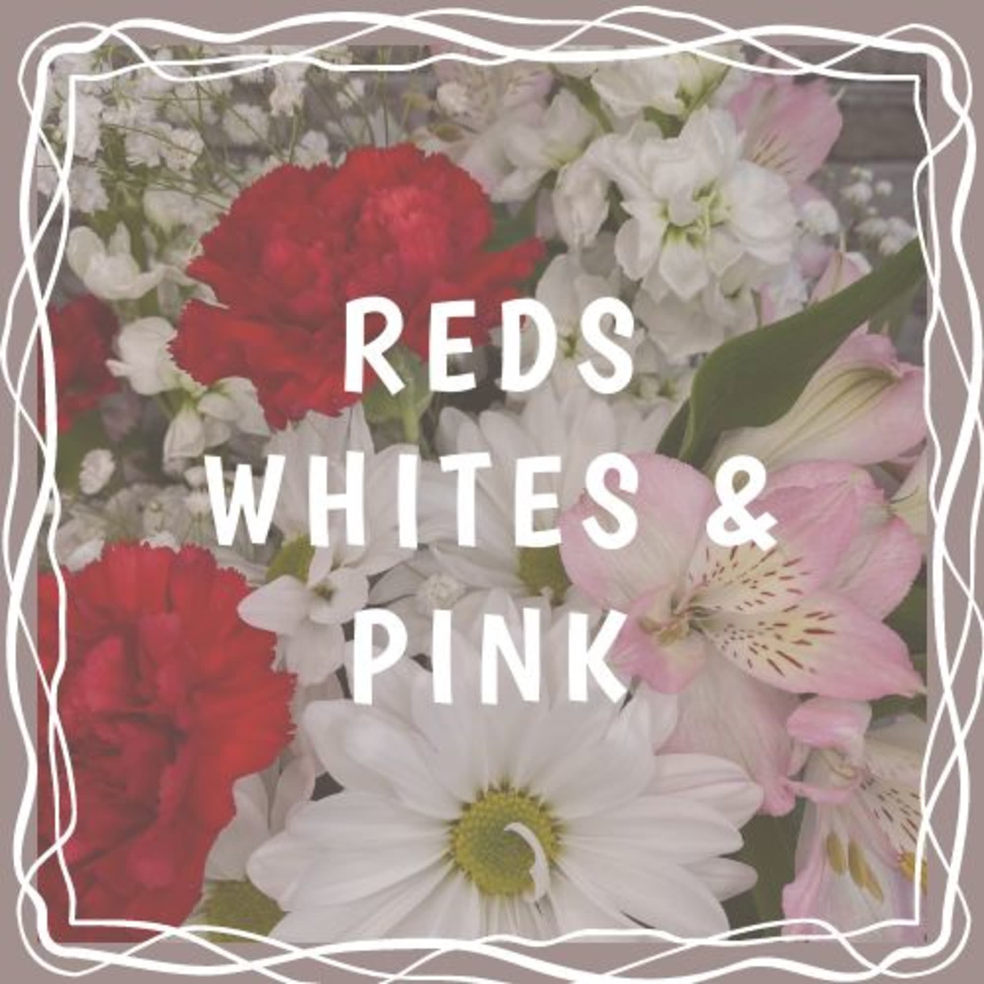 Mixed bouquet of red, white, and pink flowers