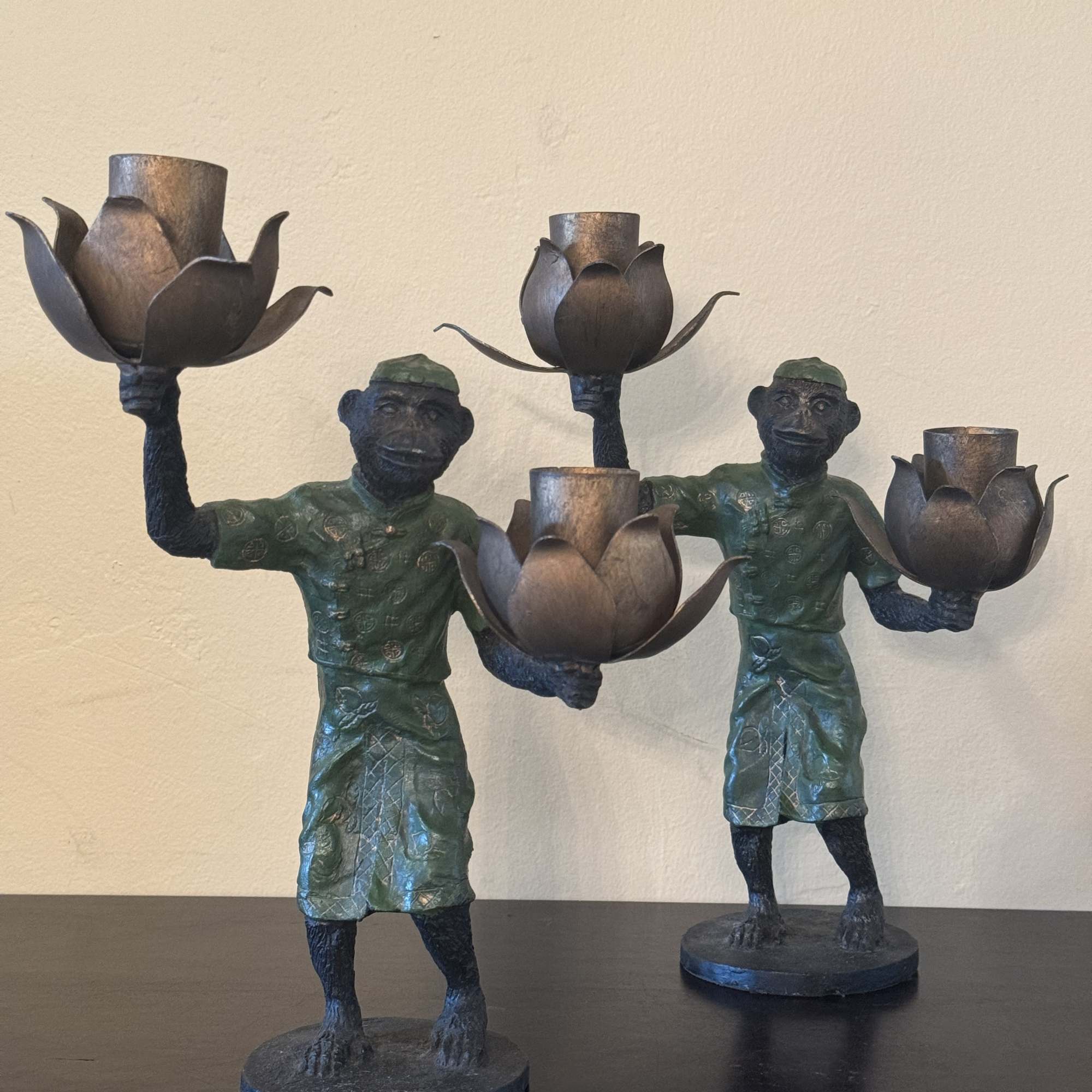 Set of 2 unique solid cast iron Monkey Candle Holders. 

Excellent Condition.

12