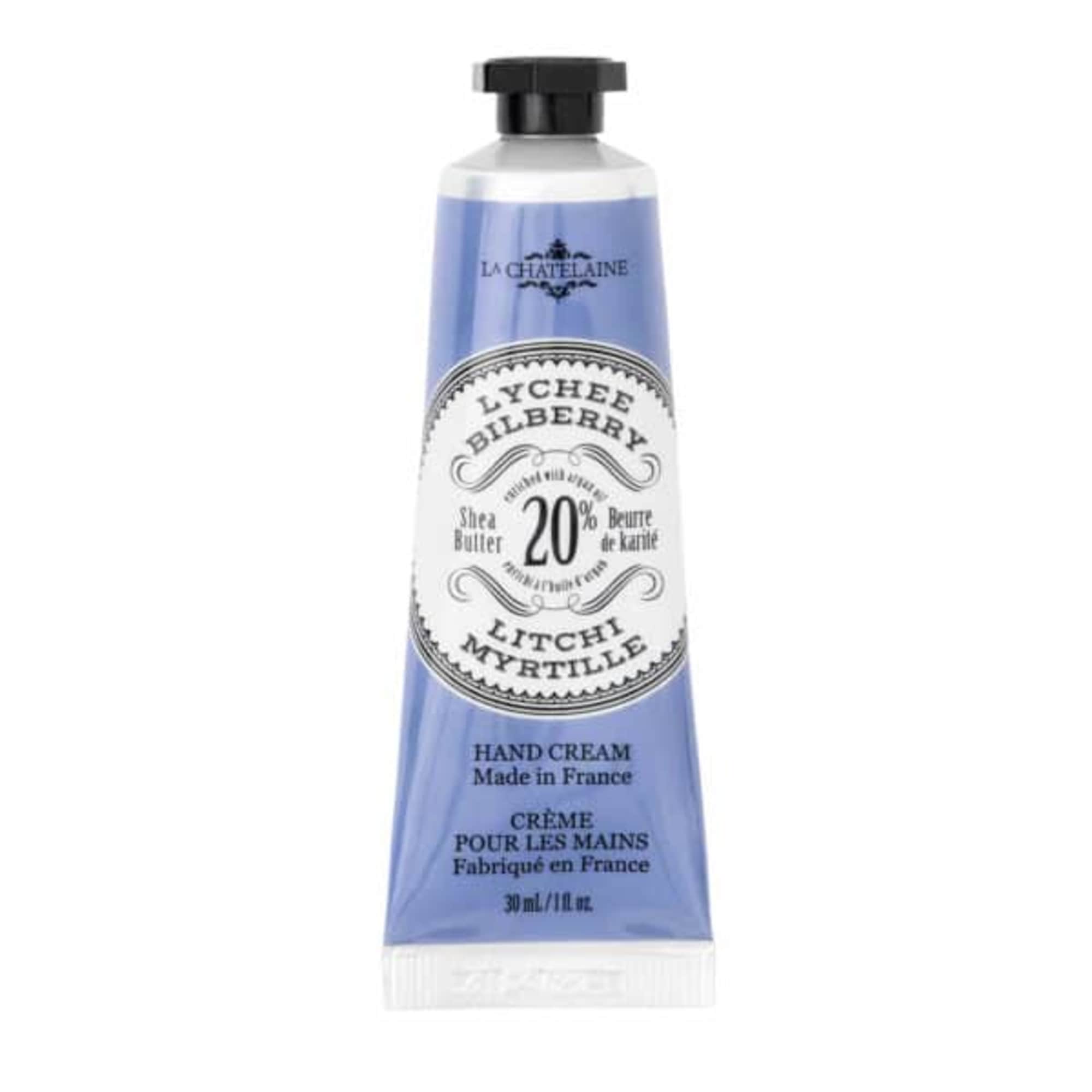 Blue tube of lychee blueberry hand cream