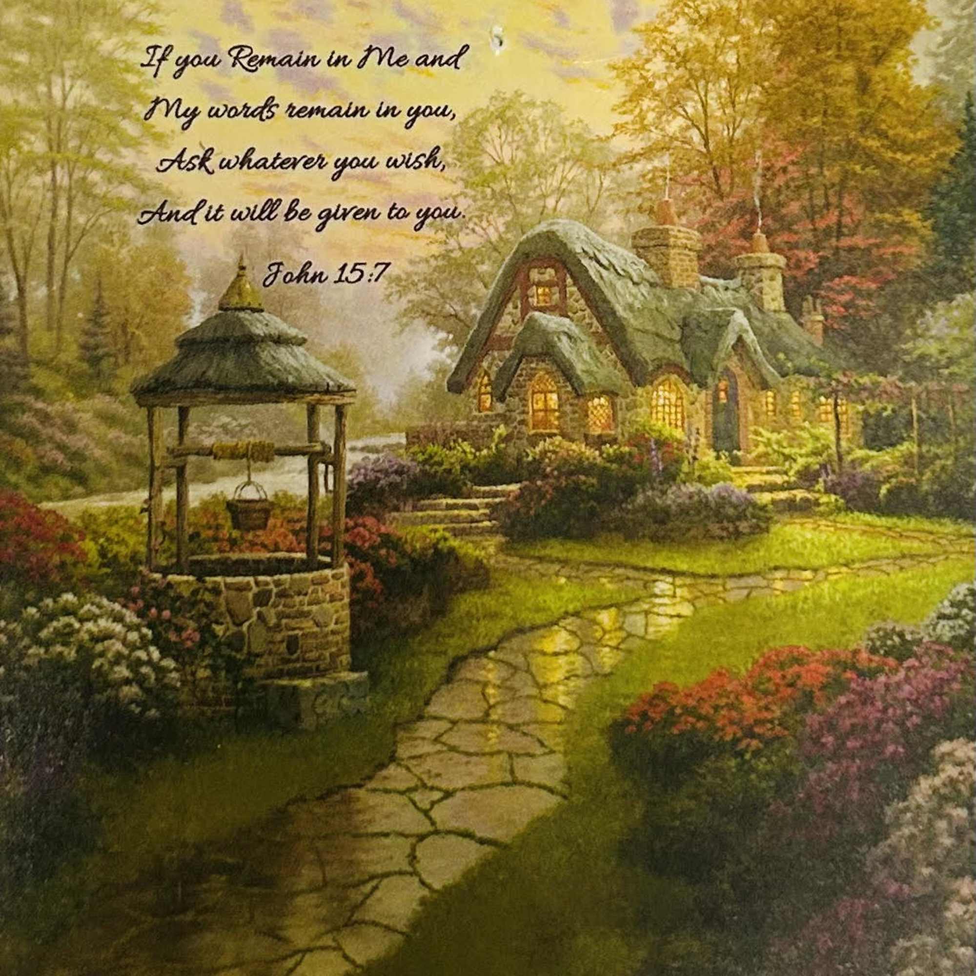 A storybook cottage garden scene printed on a cozy 50 x 60