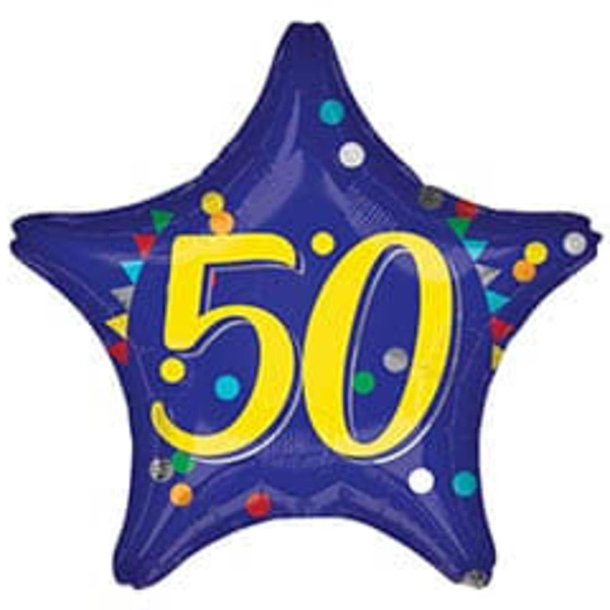 Blue star-shaped balloon with the number 50