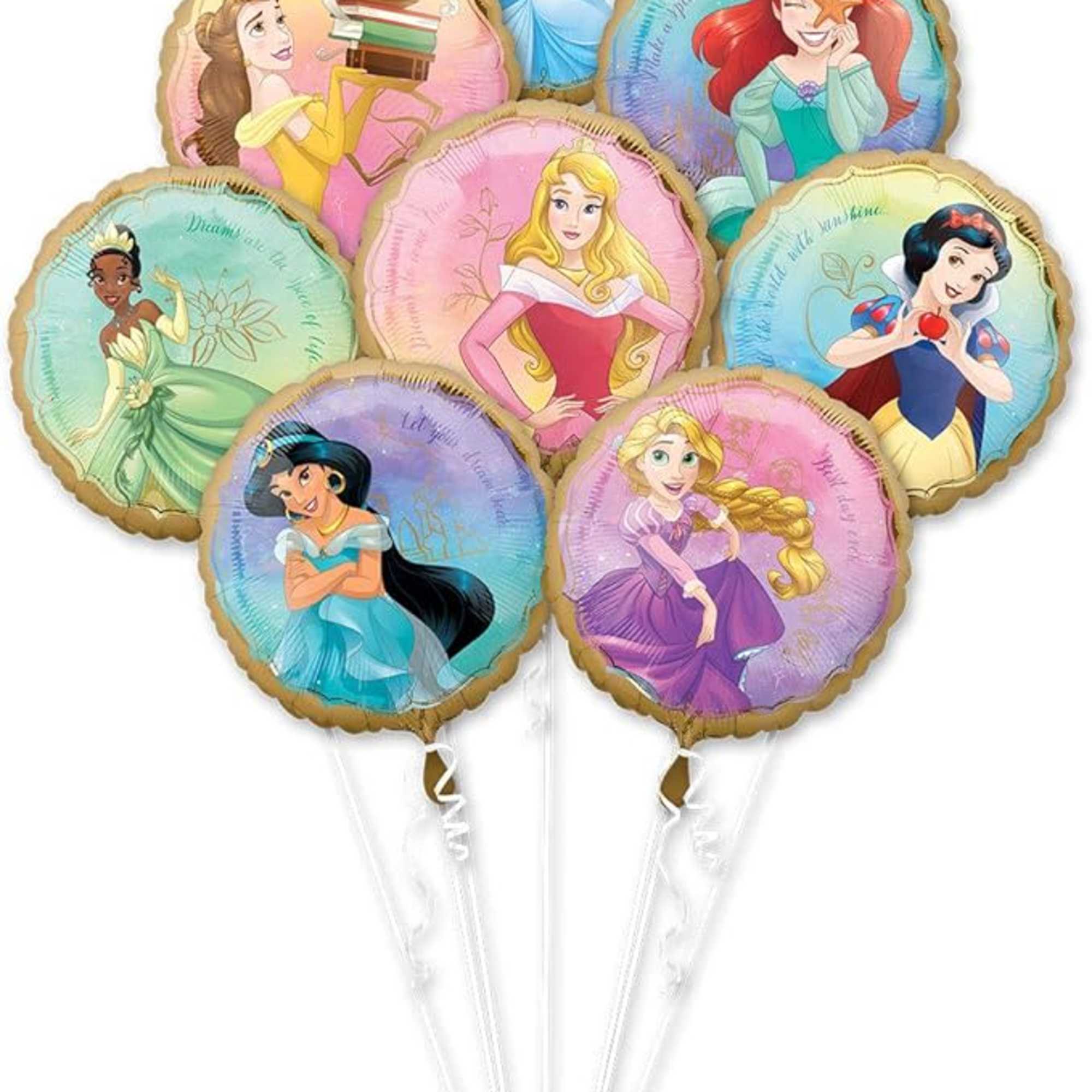 Cluster of Disney princess balloons on white sticks
