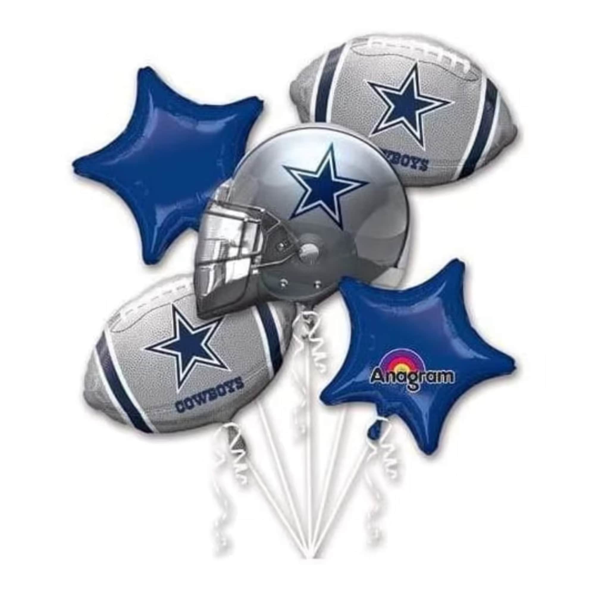 Dallas Cowboys football-shaped balloons with blue star balloons