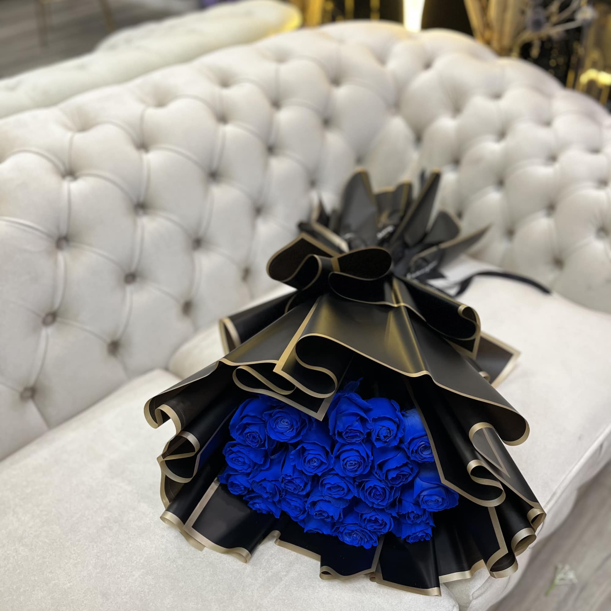 A stunning arrangement of the 25 royal blue roses. Perfect for any