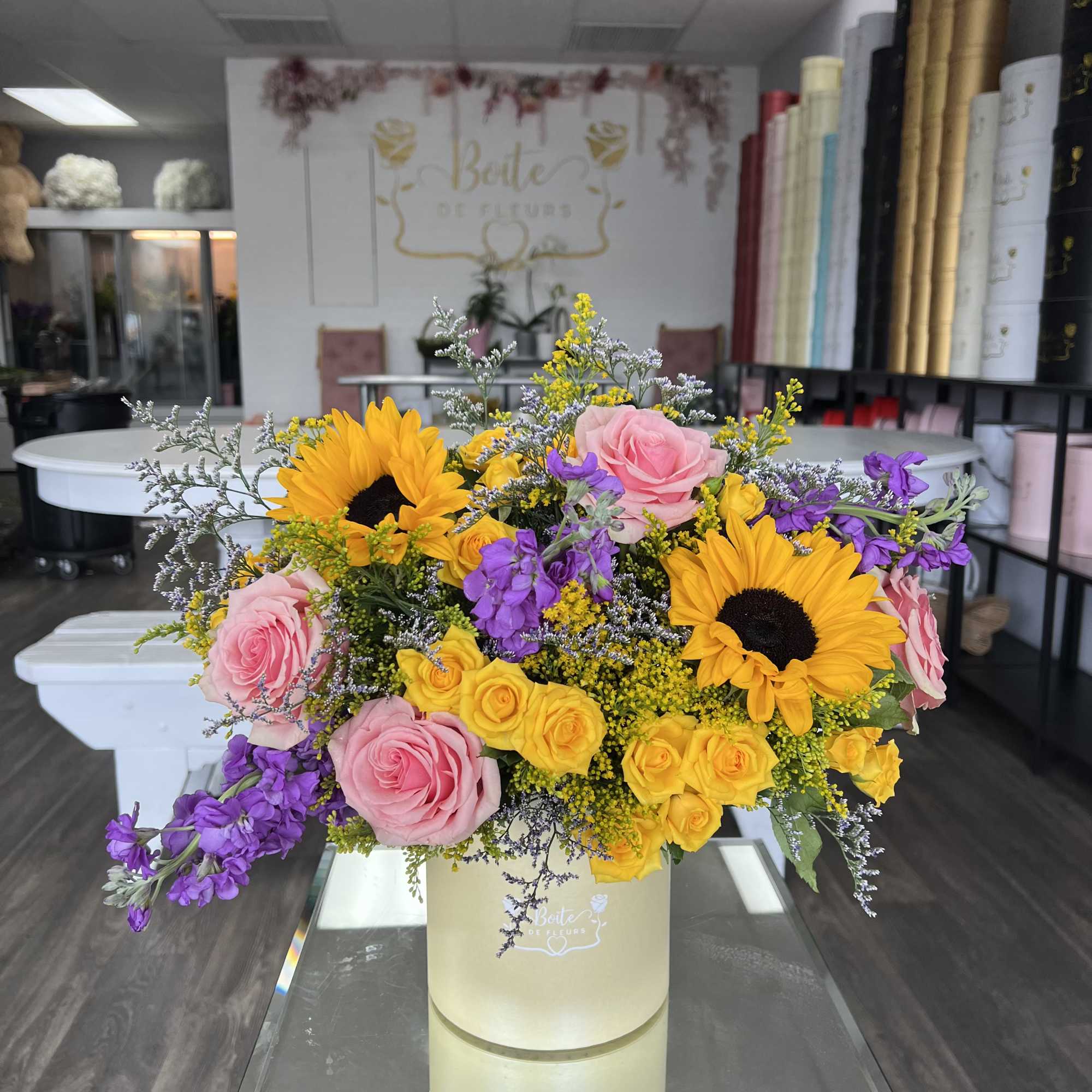 A little box of sunshine with a playful twist. Bursting with sunflowers, photo 3 of 4