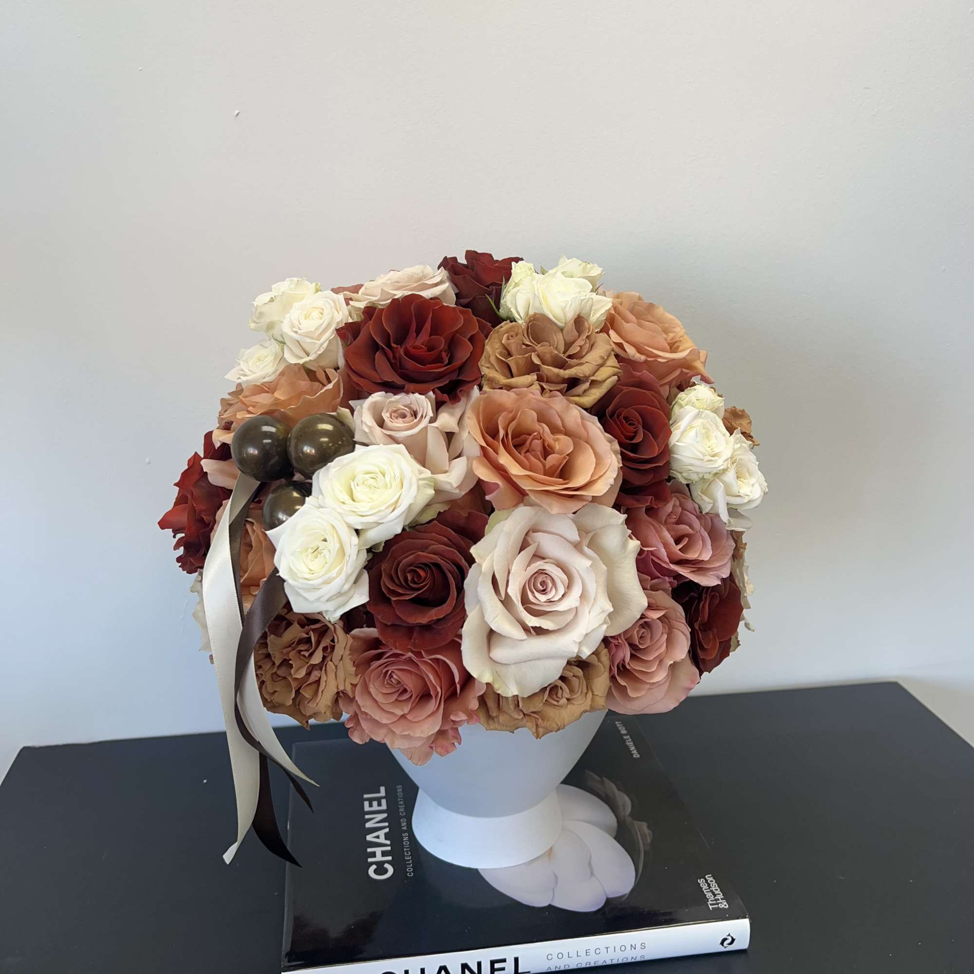 Cashmere Kiss is a luxurious rose arrangement featuring elegant shades of brown, photo 2 of 5