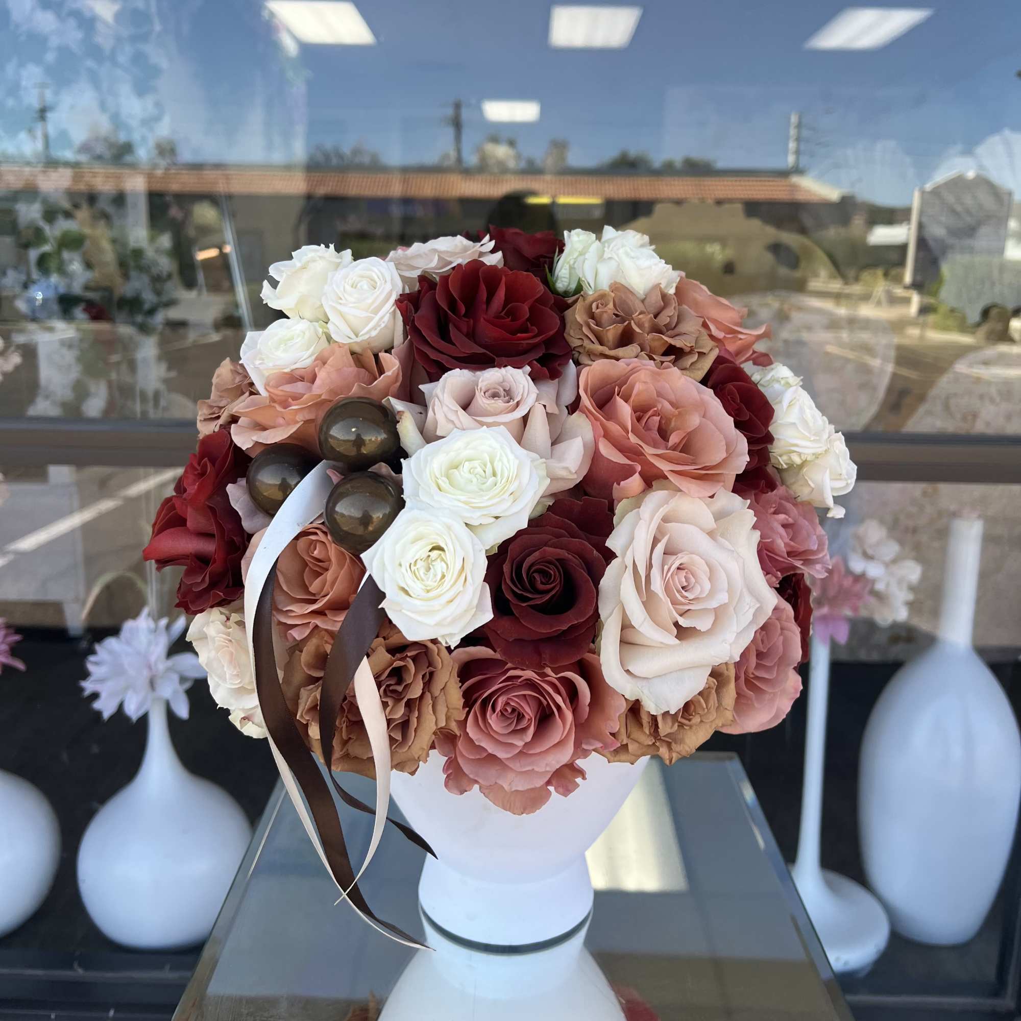 Cashmere Kiss is a luxurious rose arrangement featuring elegant shades of brown, photo 3 of 5