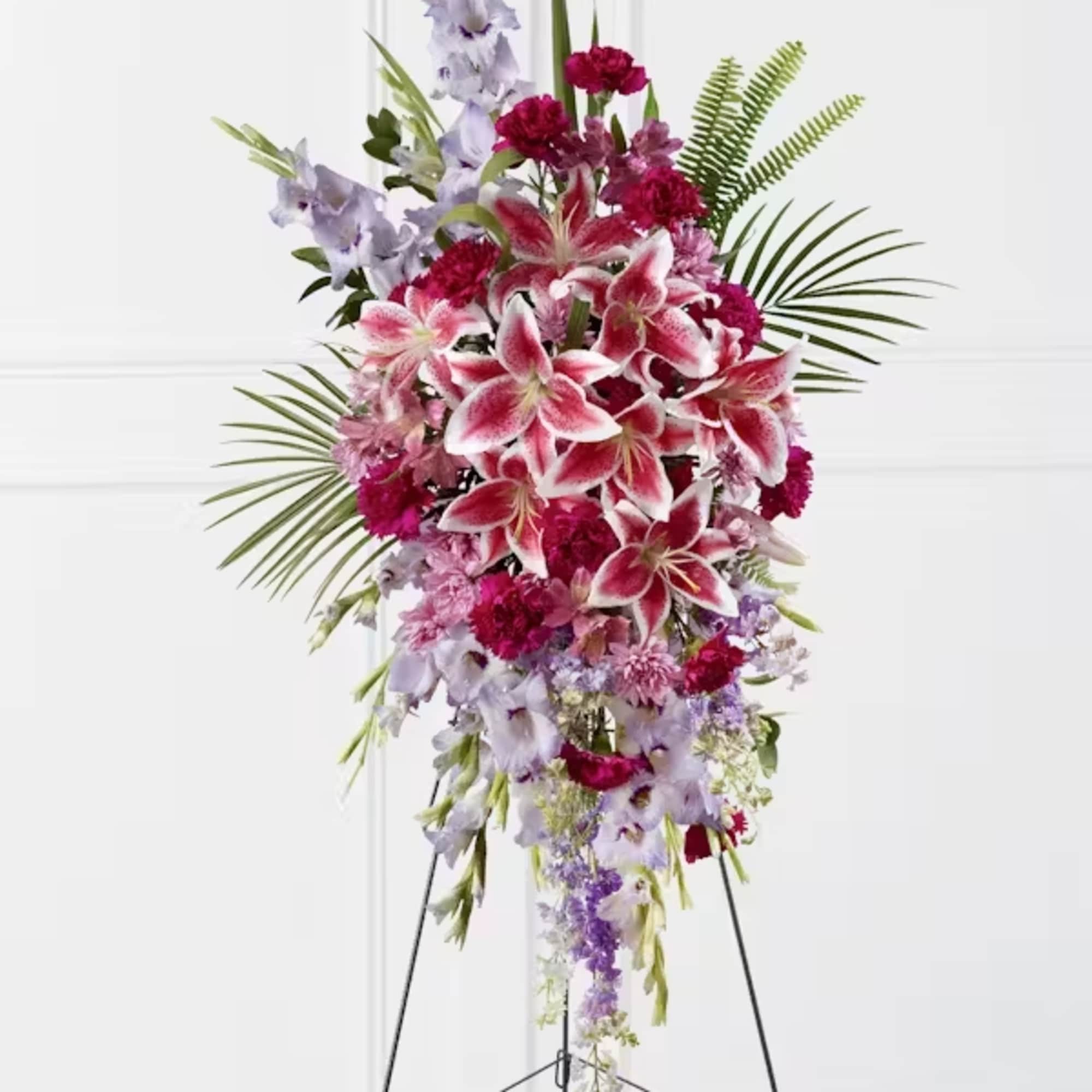The Tender Touch Standing Spray creates an elegant display of beauty and