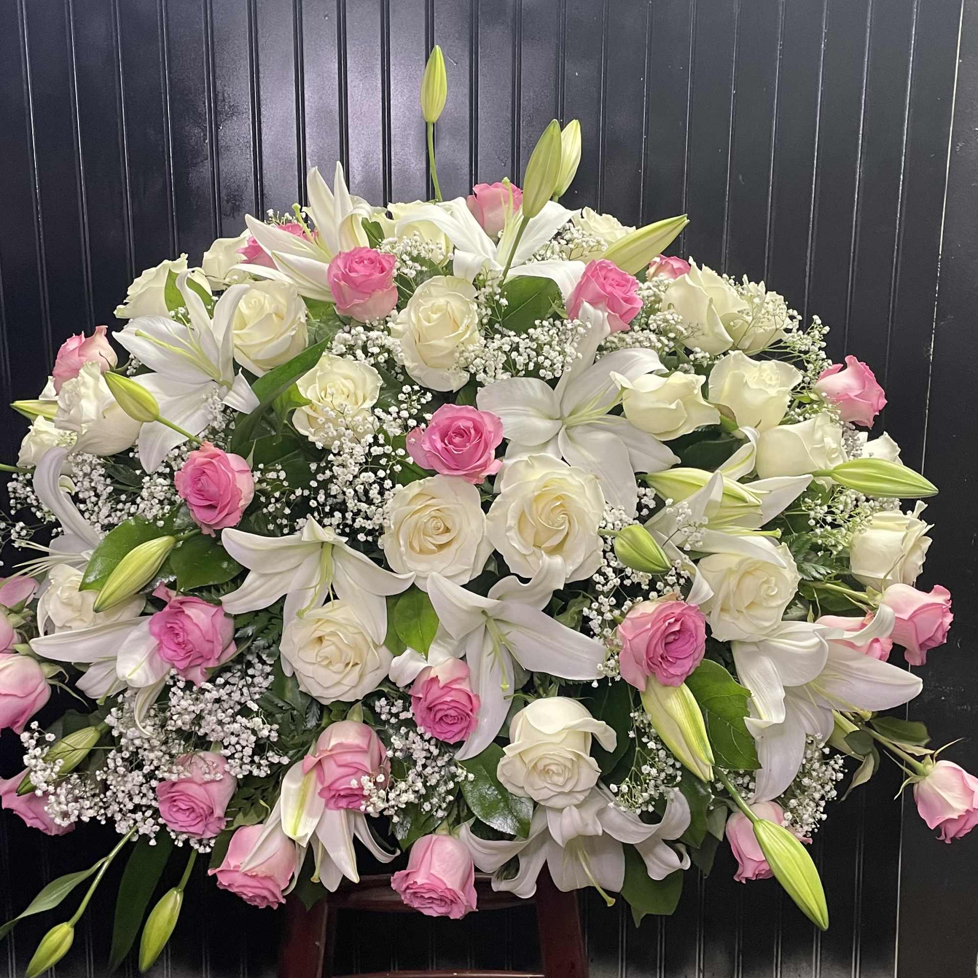 Large bouquet of white lilies and pink and white roses, photo 2 of 2