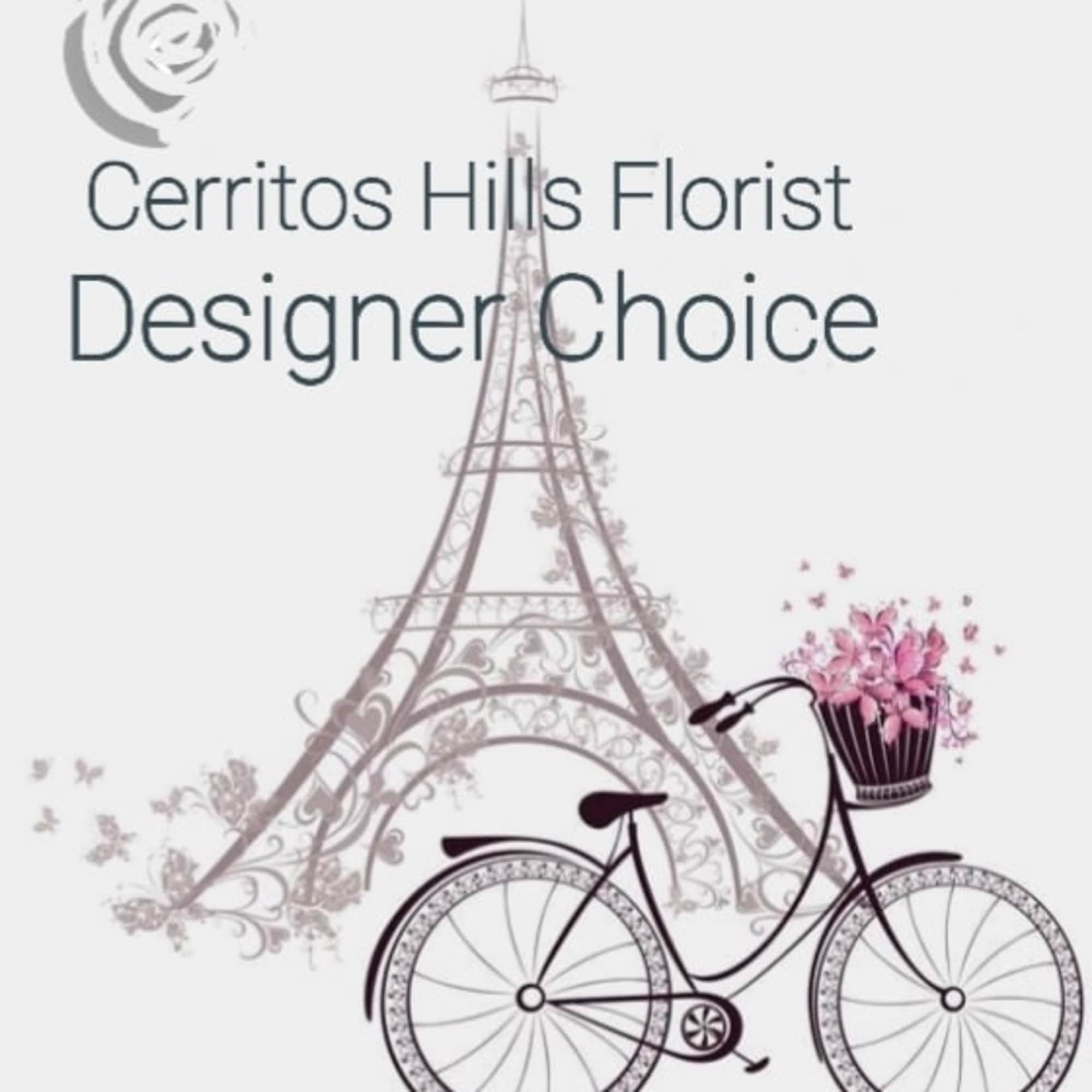 Graphic with a bicycle carrying pink flowers and Eiffel Tower artwork