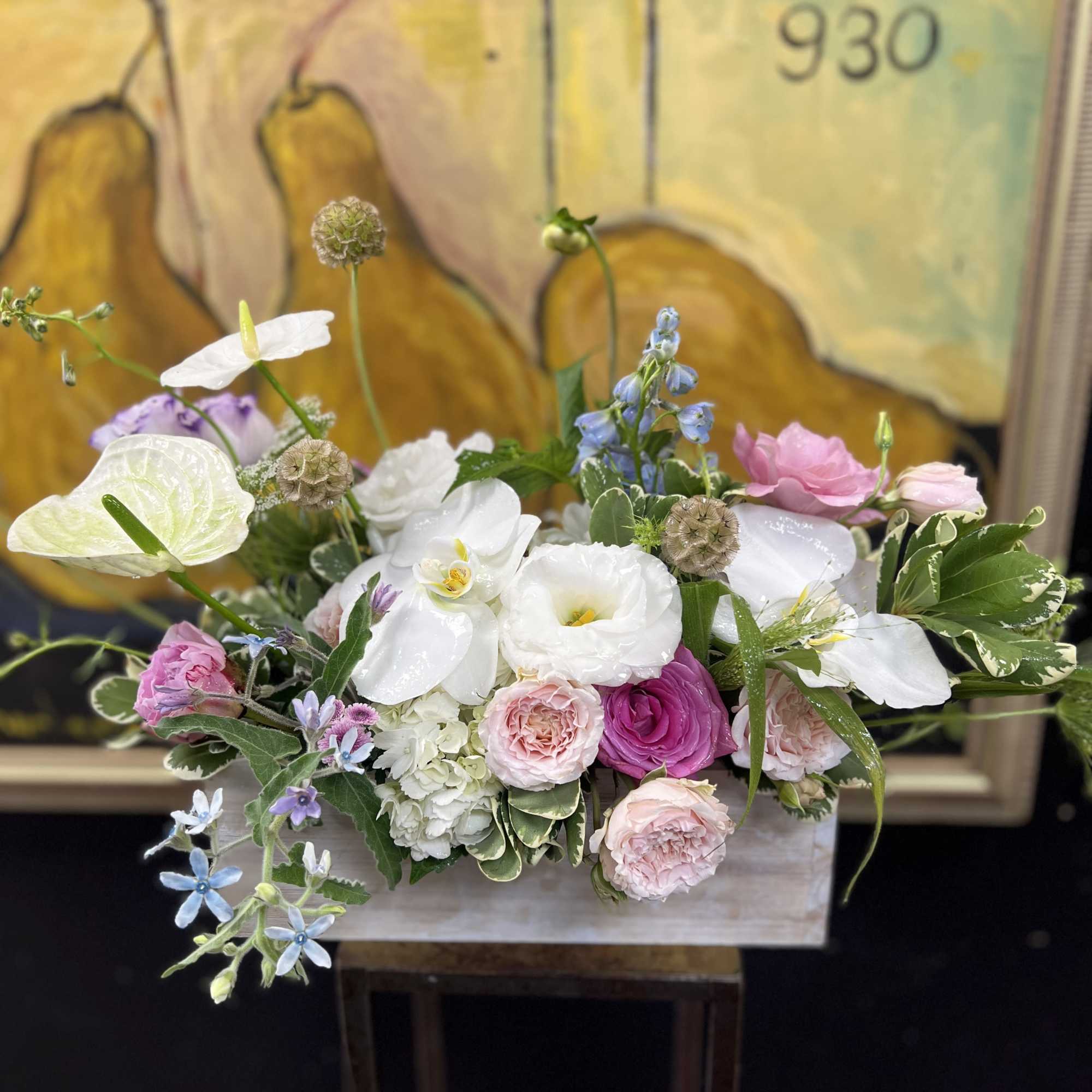 Mixture of a beautiful soft,pastel colors of flowers and foliages, filled in