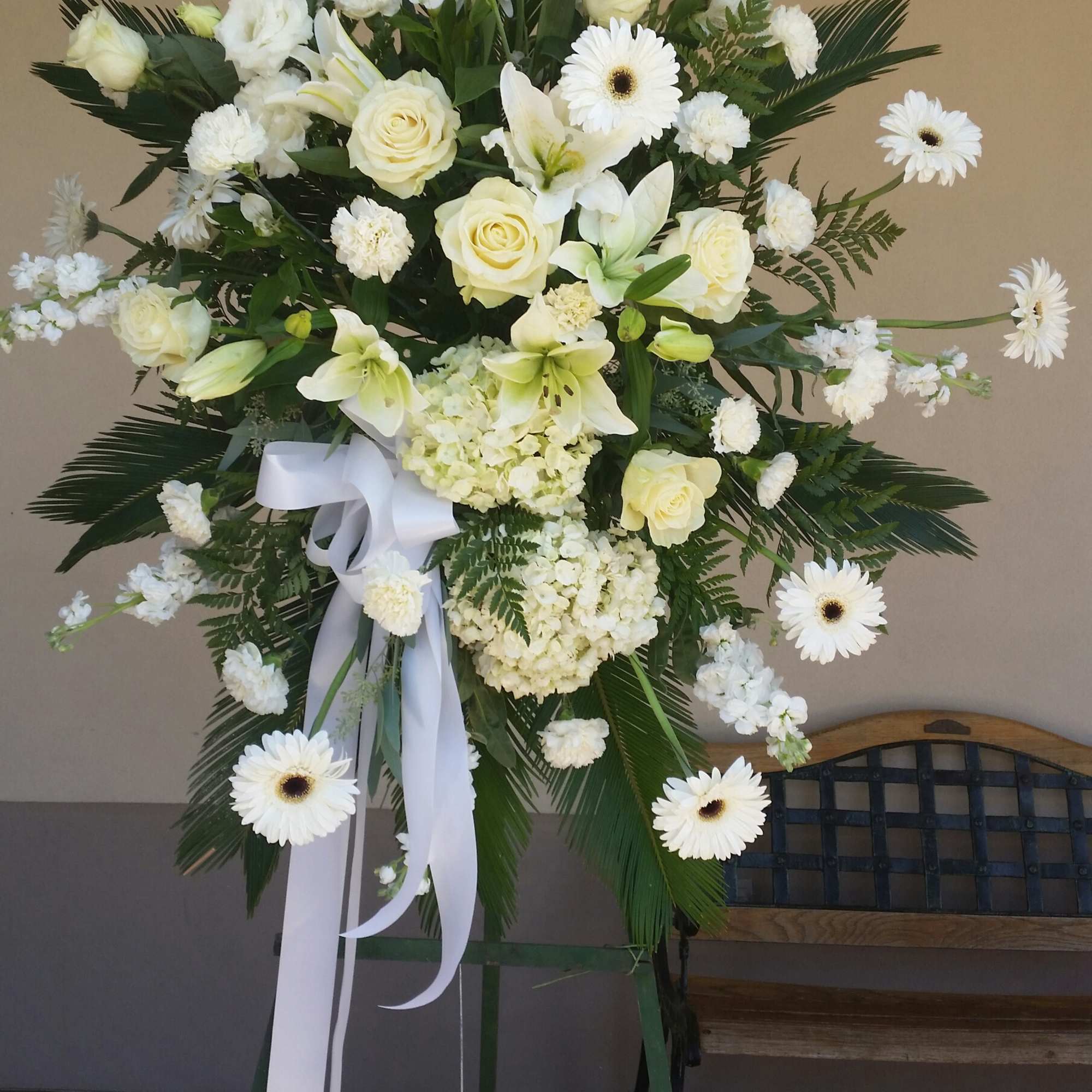Large standing spray with white flowers for Funeral service, You can add