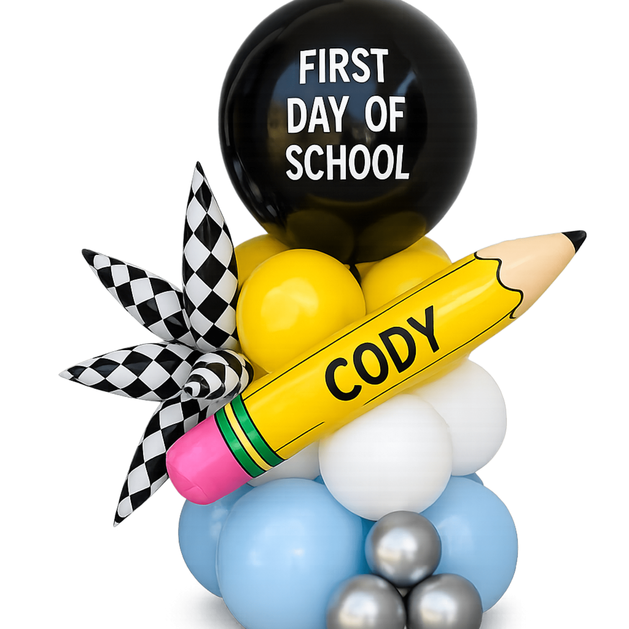 Celebrate the new school year with a fun, personalized balloon stack featuring:

