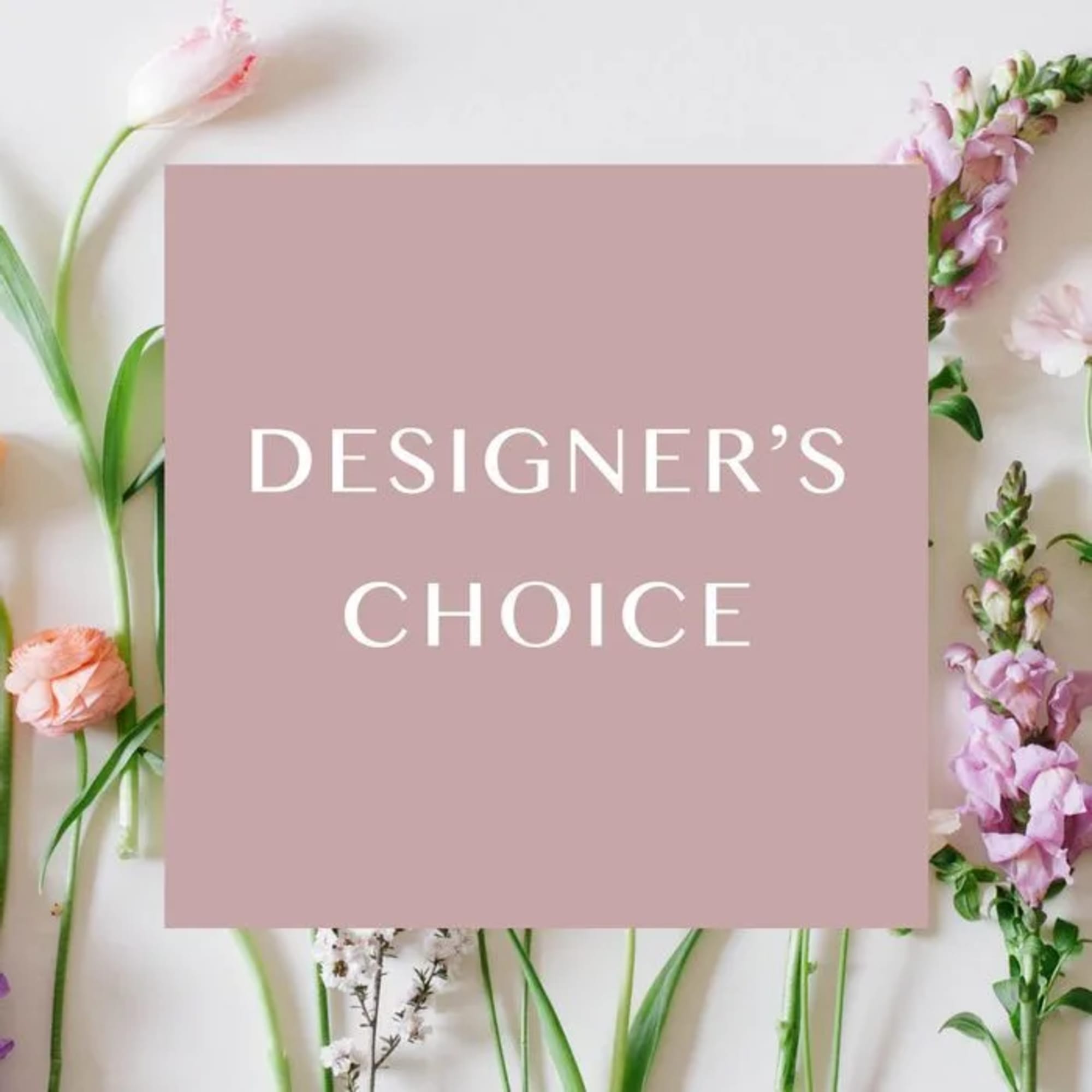 Designer’s choice floral arrangement with pink and white blooms