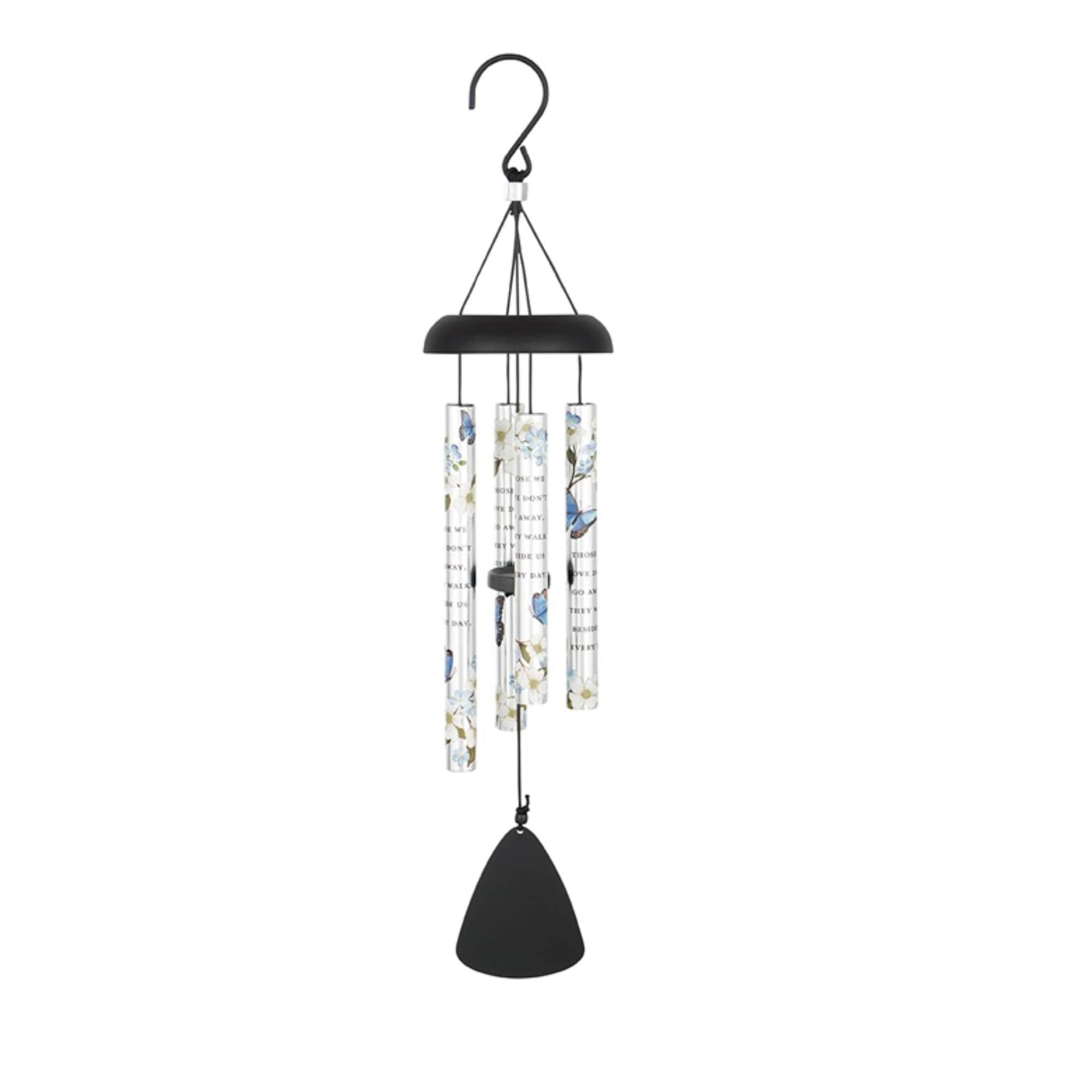 Black hanging wind chime with floral-patterned tubes