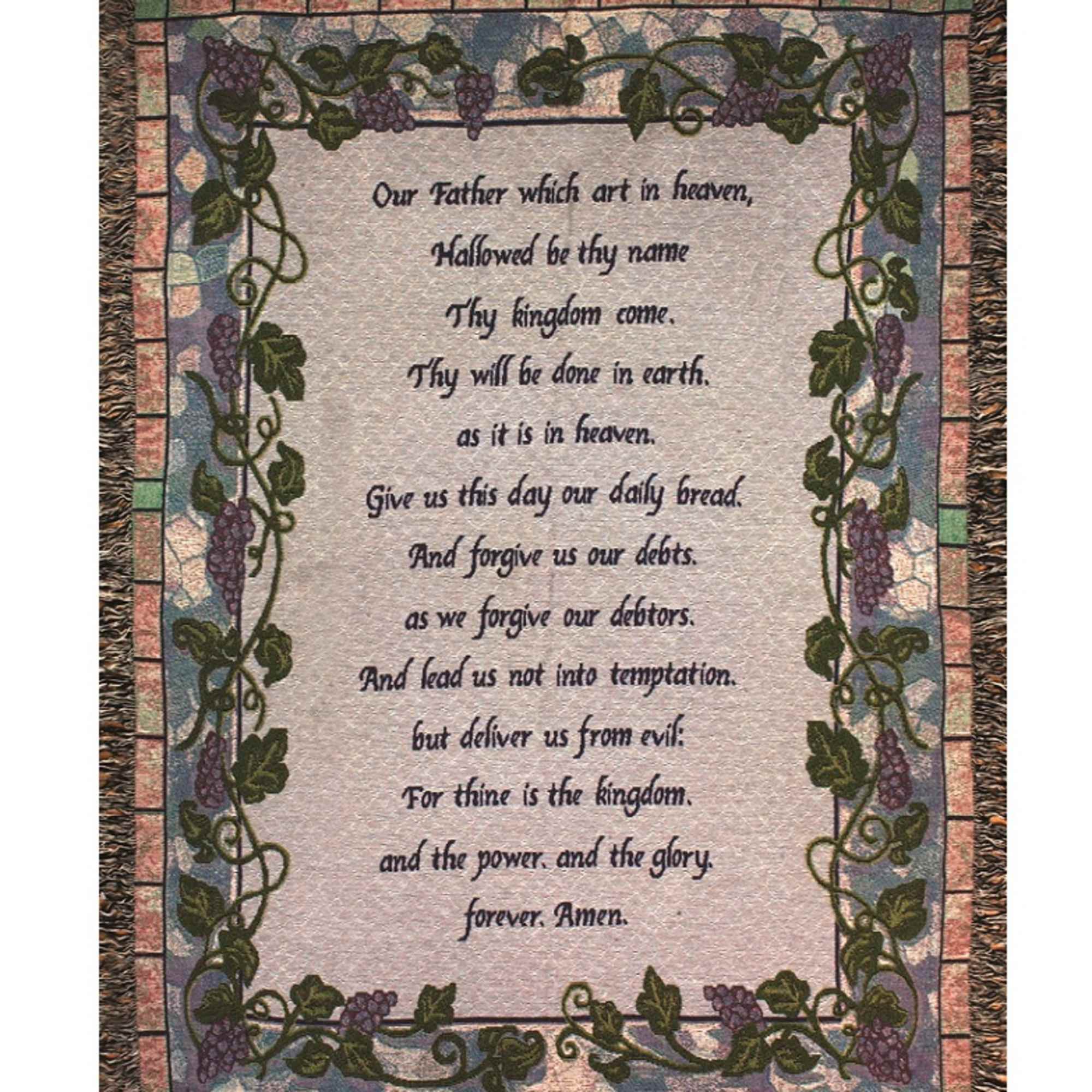 Decorative woven wall hanging with the Lord's Prayer text