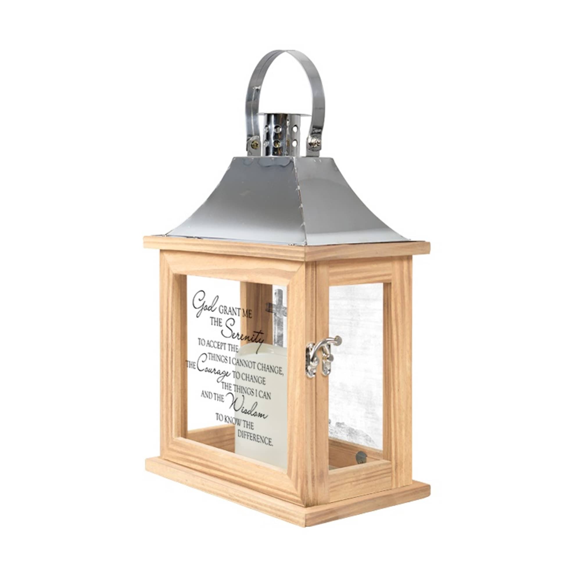 Wooden lantern with a metal top and glass panels