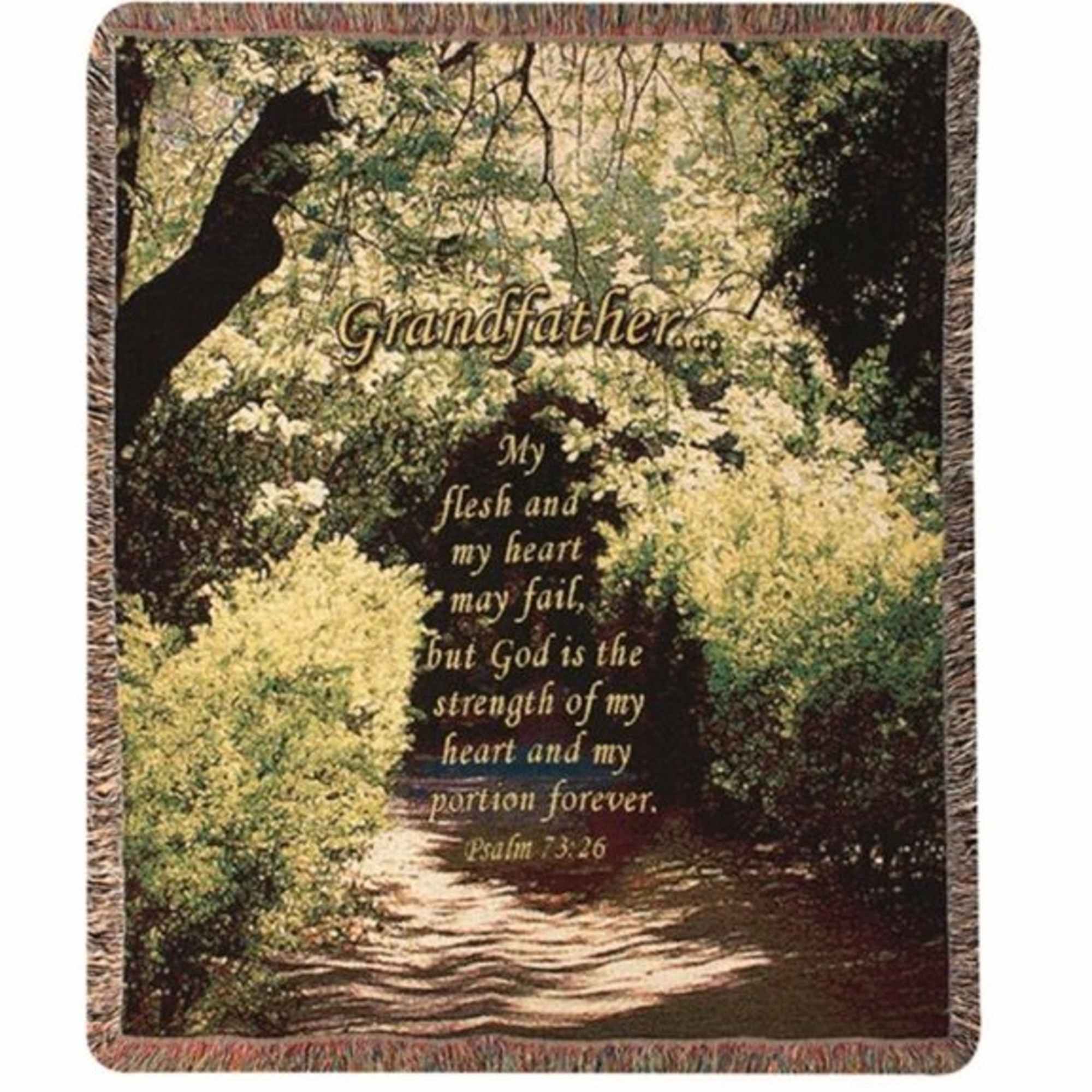 Memorial blanket with a forest scene and text for grandfather