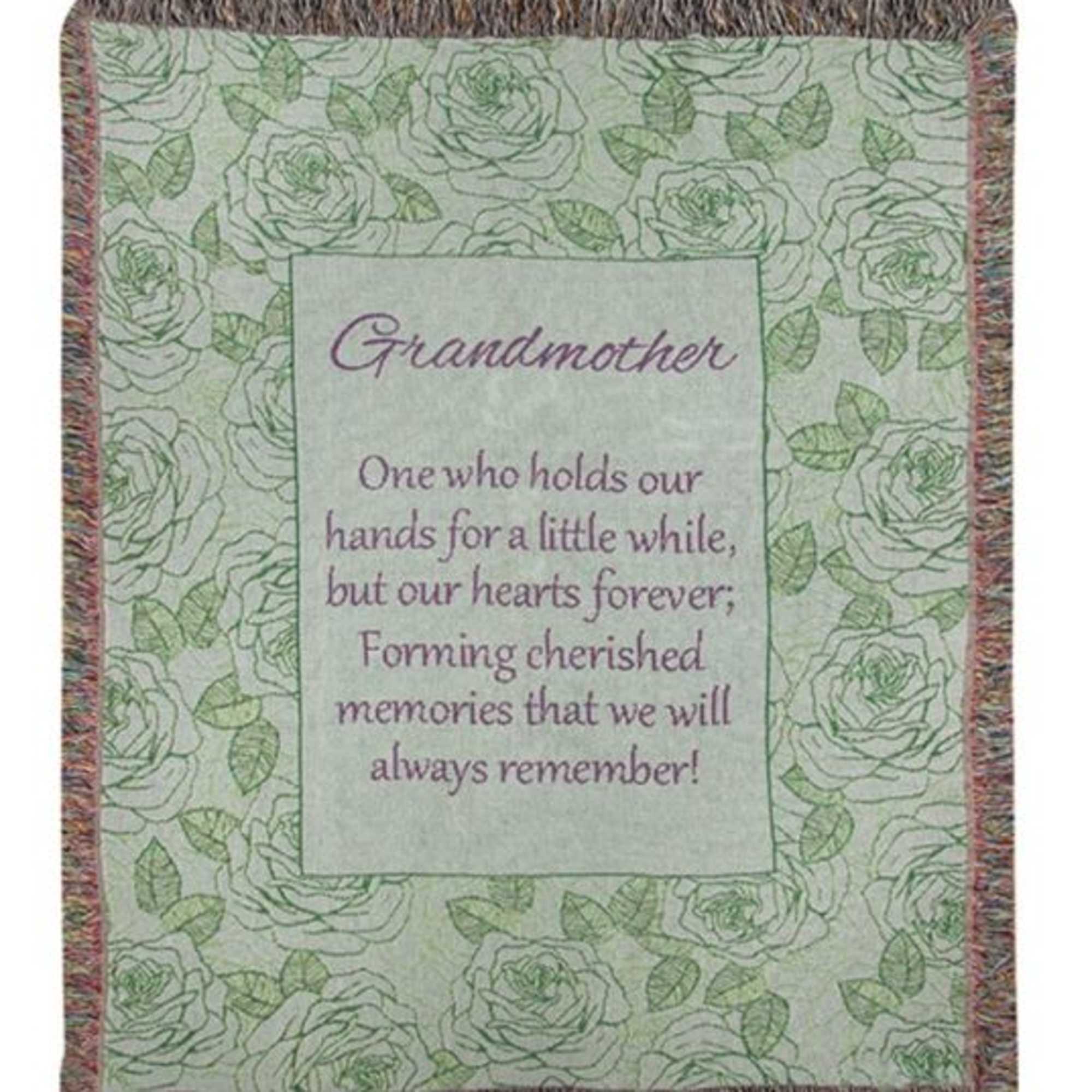 Floral-patterned blanket with a grandmother tribute message