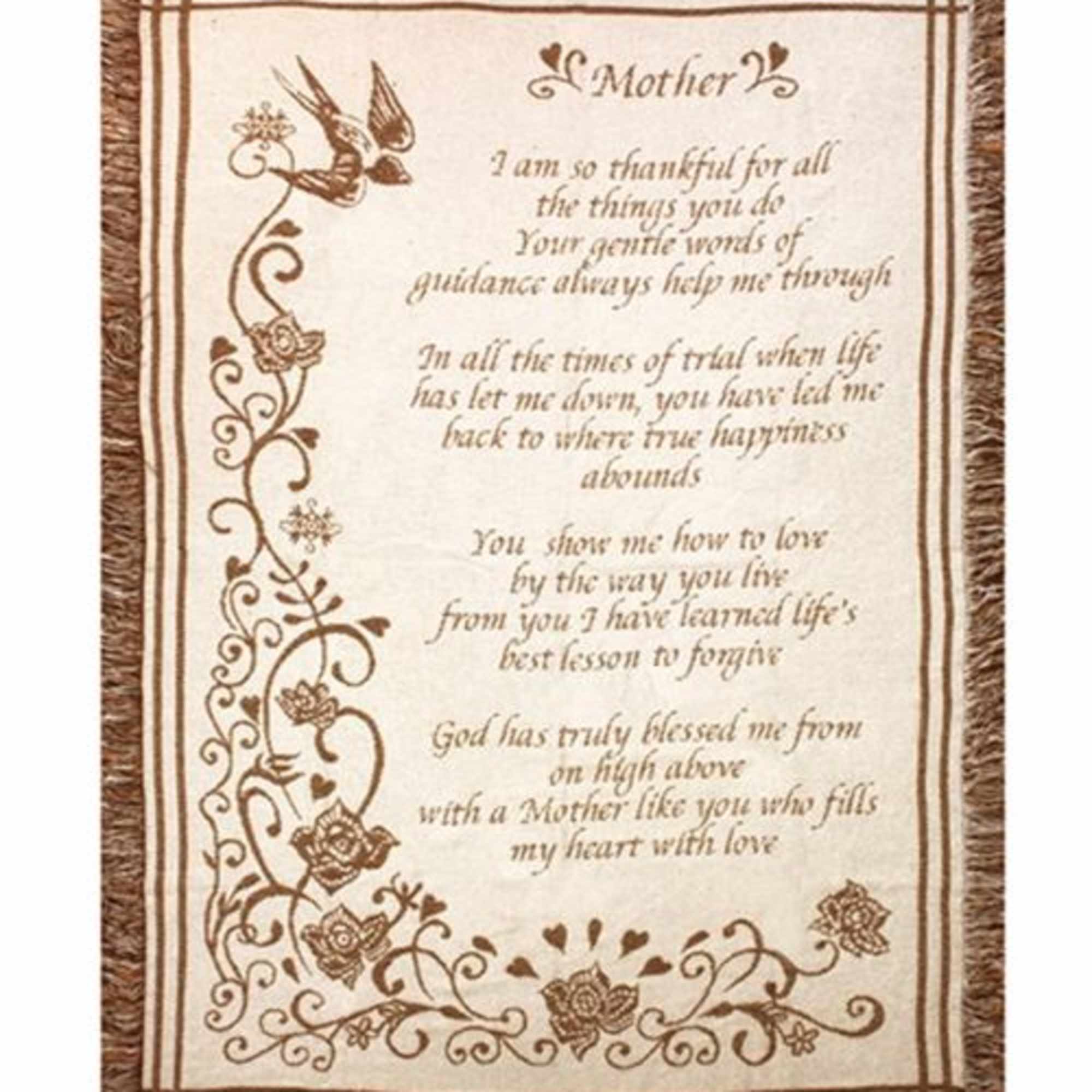 Decorative woven blanket with a Mother appreciation message
