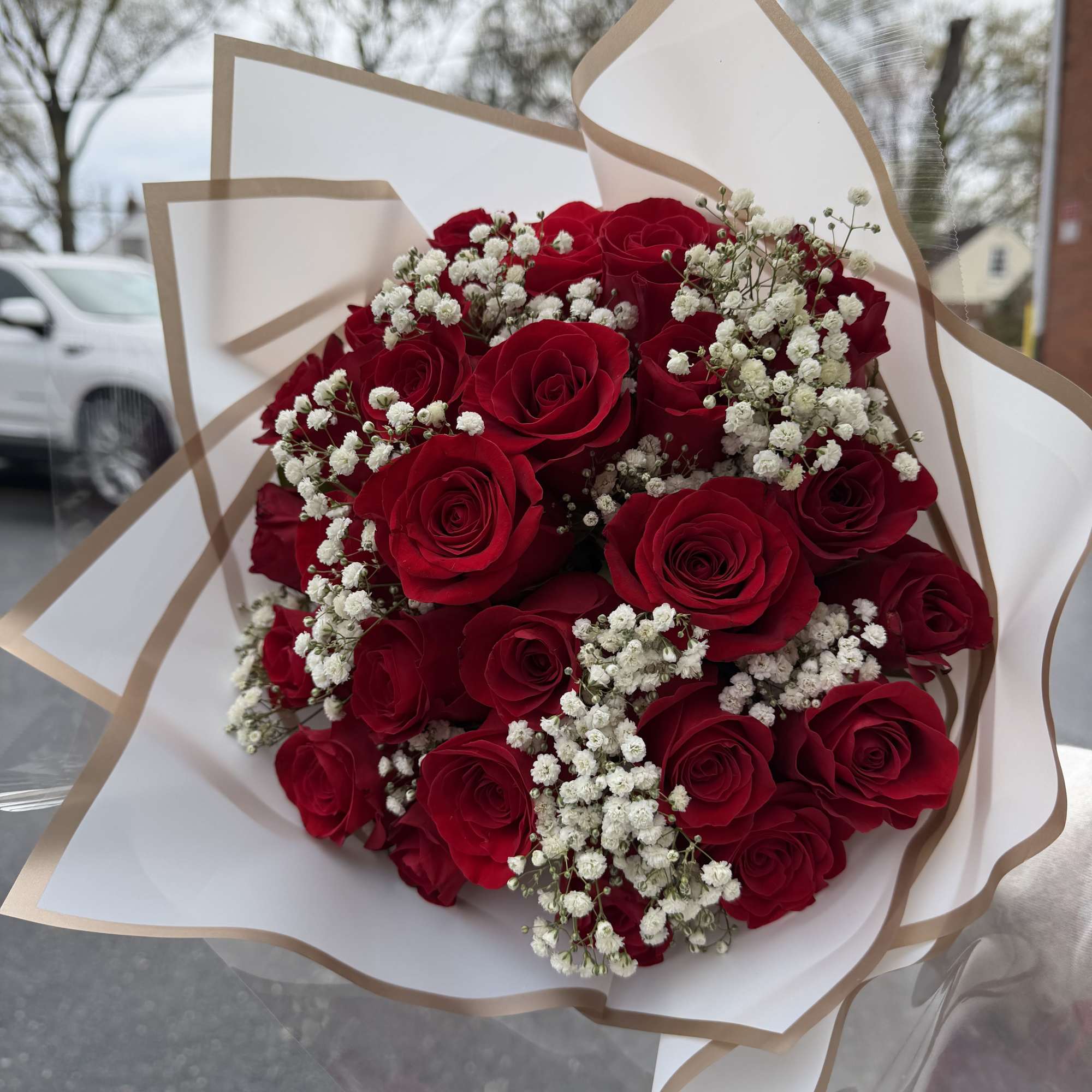 A 25 red rose bouquet, for paper color changes please add in, photo 2 of 2