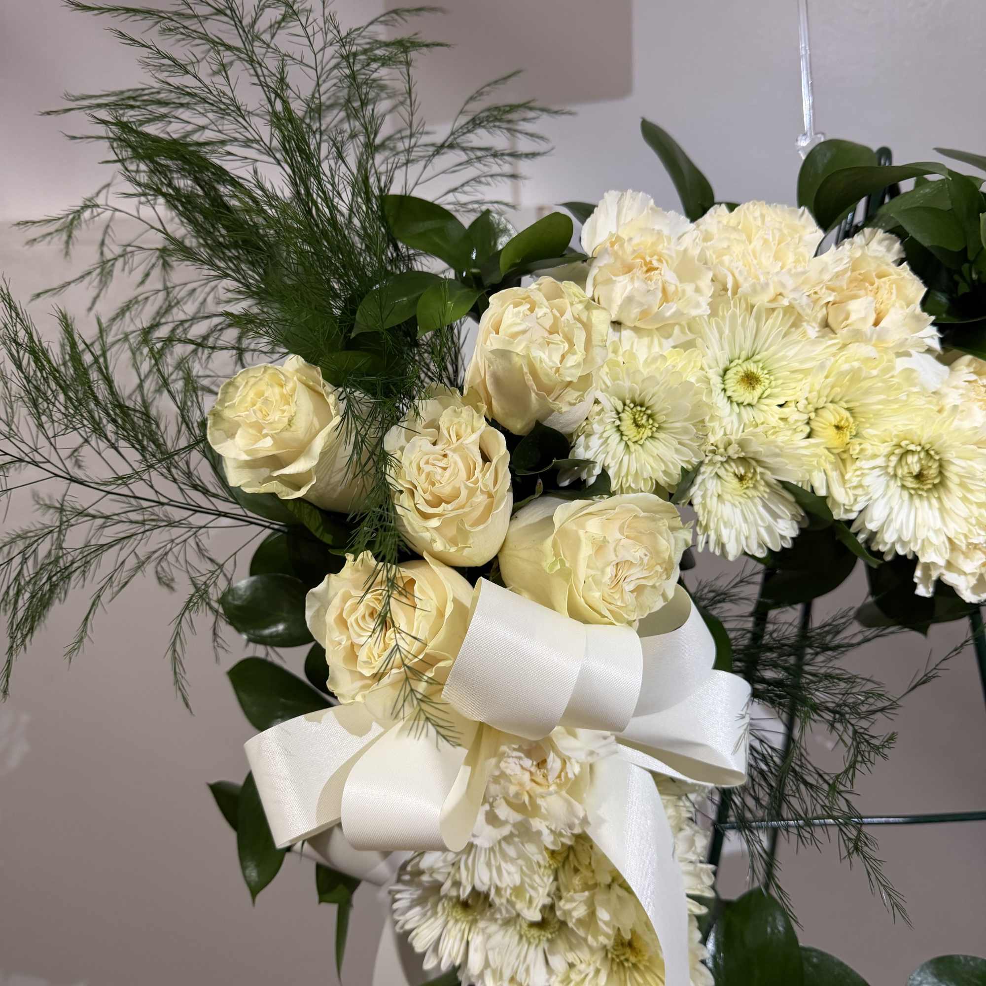 Cream, white and green heart shaped wreath. If you would like this, photo 2 of 2