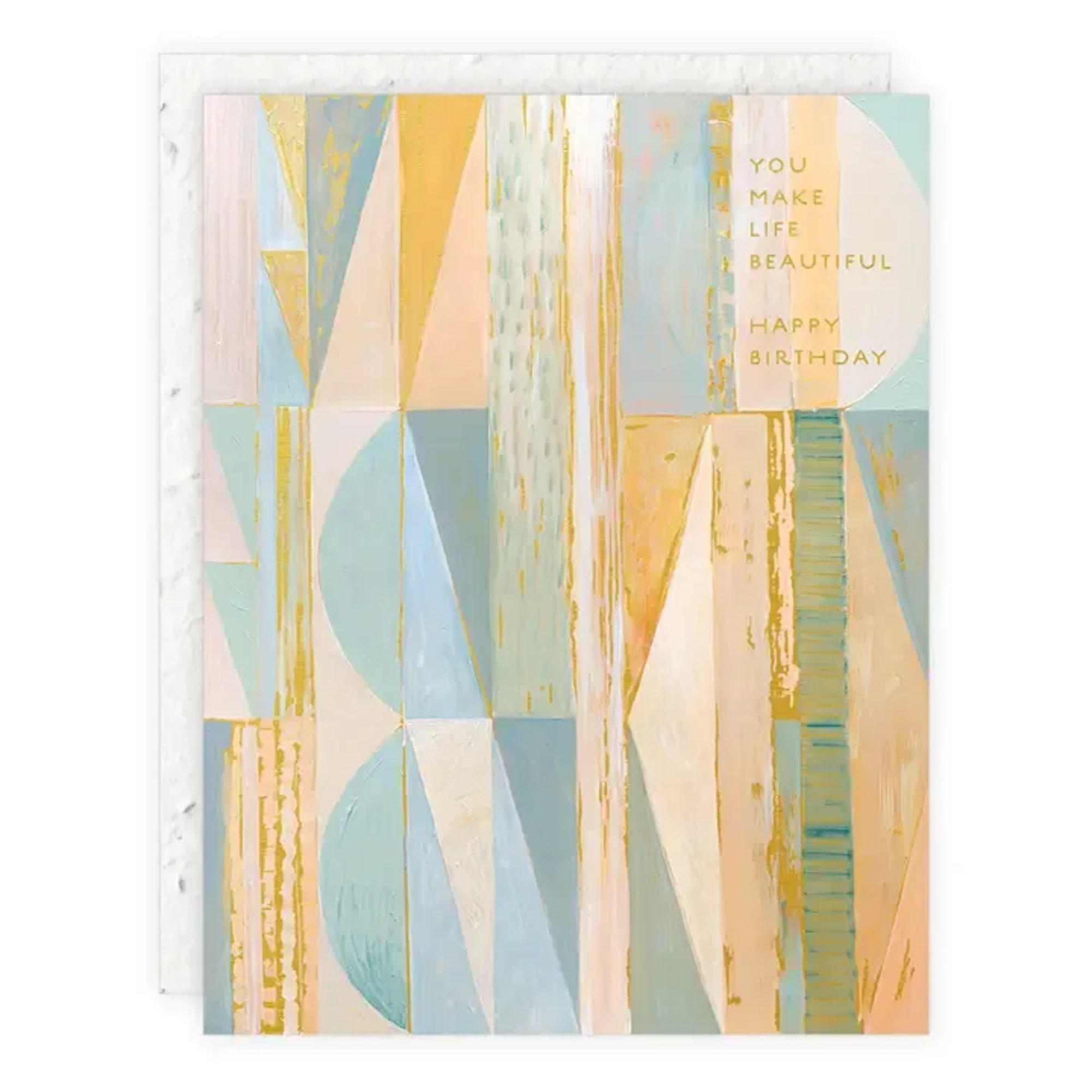 Pastel birthday card with geometric gold accents