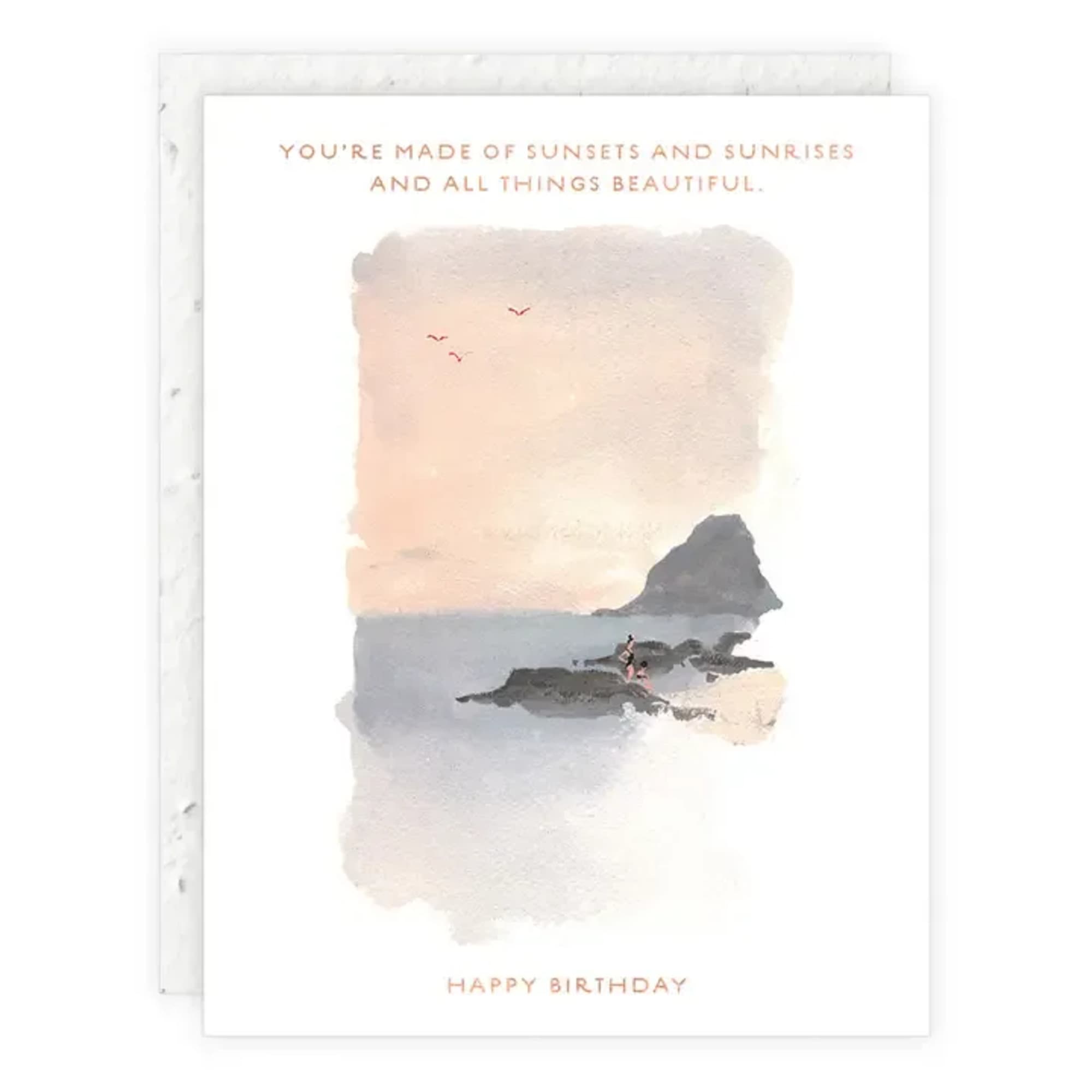 Birthday card with a pastel seascape and the words "Happy Birthday"