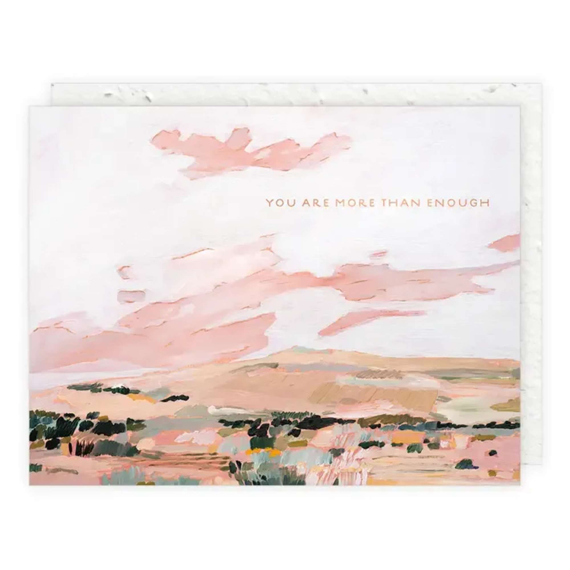 Greeting card with a pastel landscape and the words "You are more than enough"