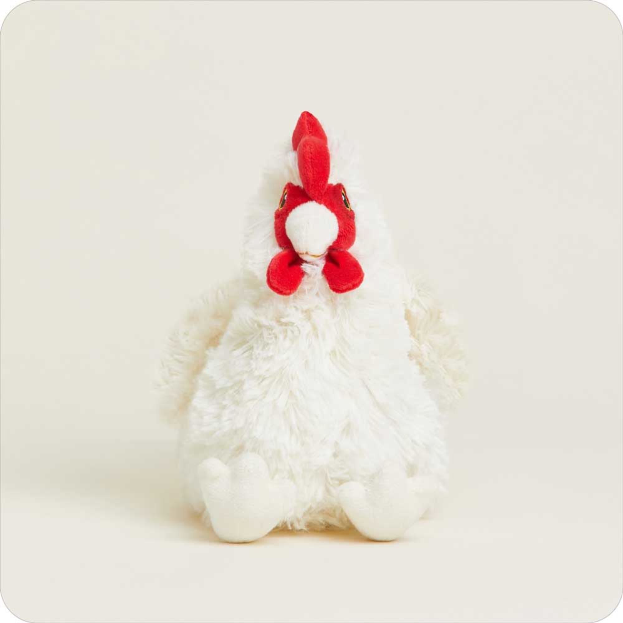 Plush white chicken toy with a red comb and wattle