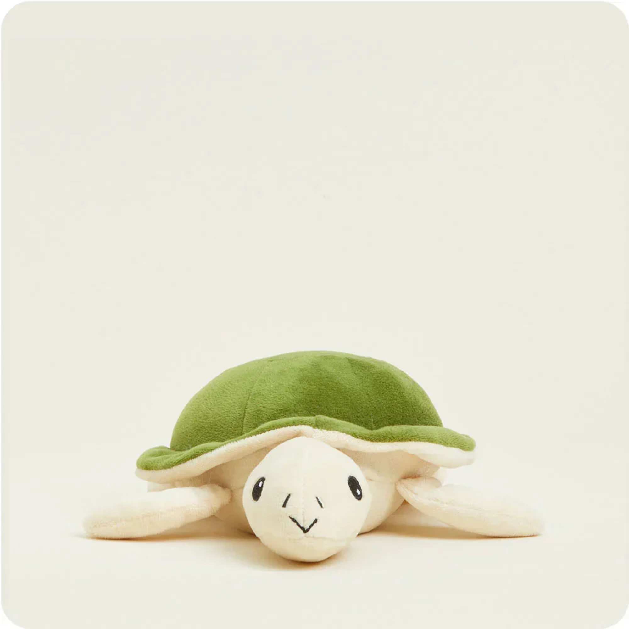 Plush turtle toy with a green shell and cream face