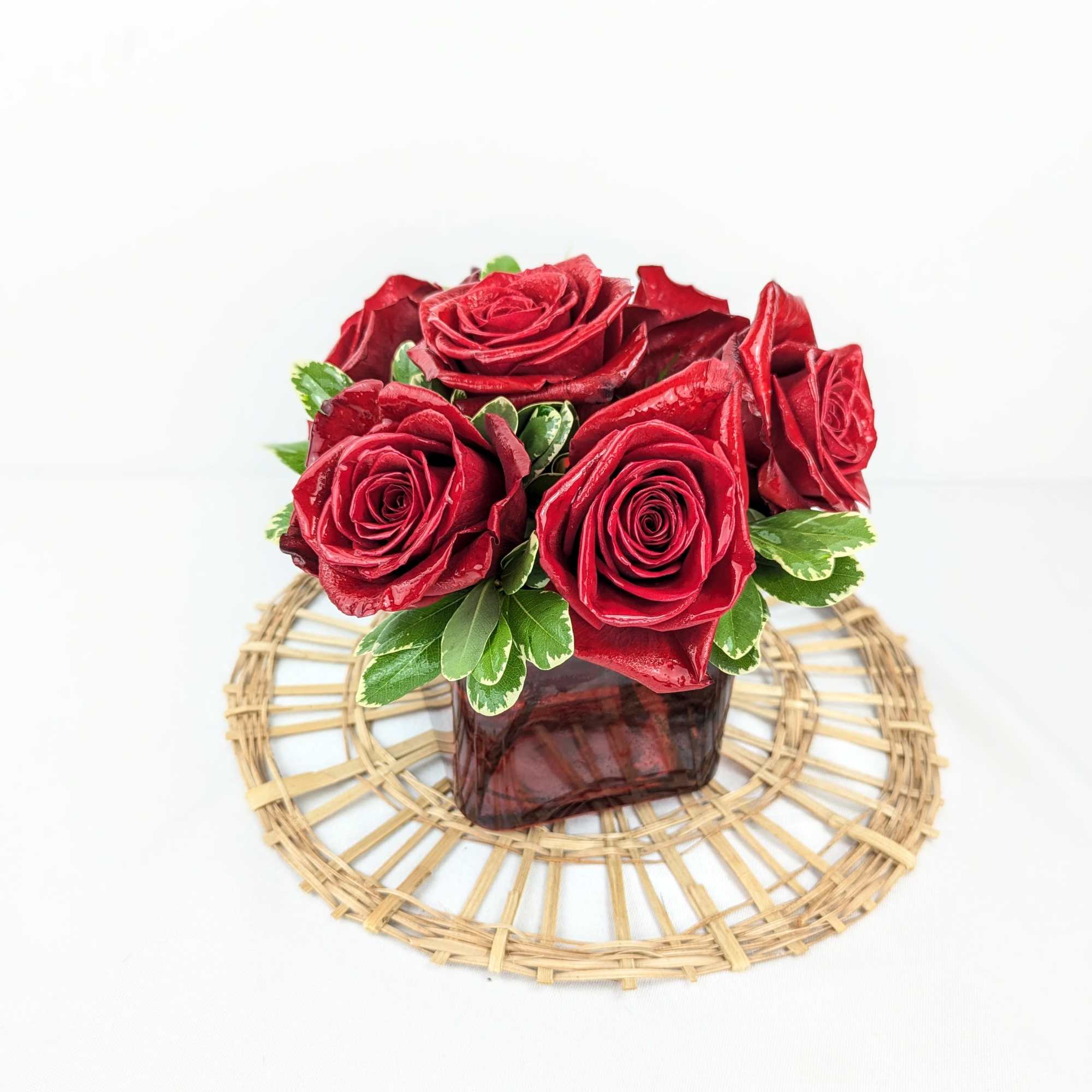 This bold yet tasteful bouquet is the perfect size for any desk.