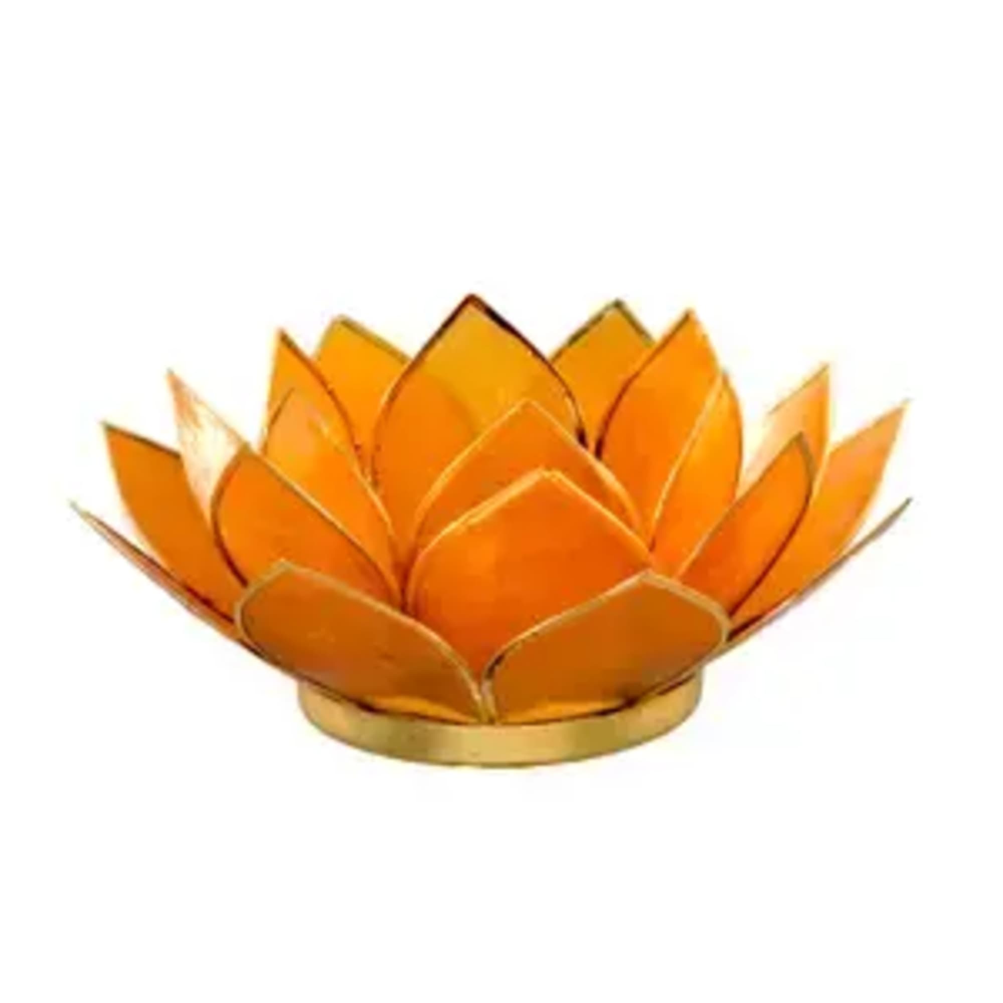 Orange lotus-shaped decorative holder on a gold base