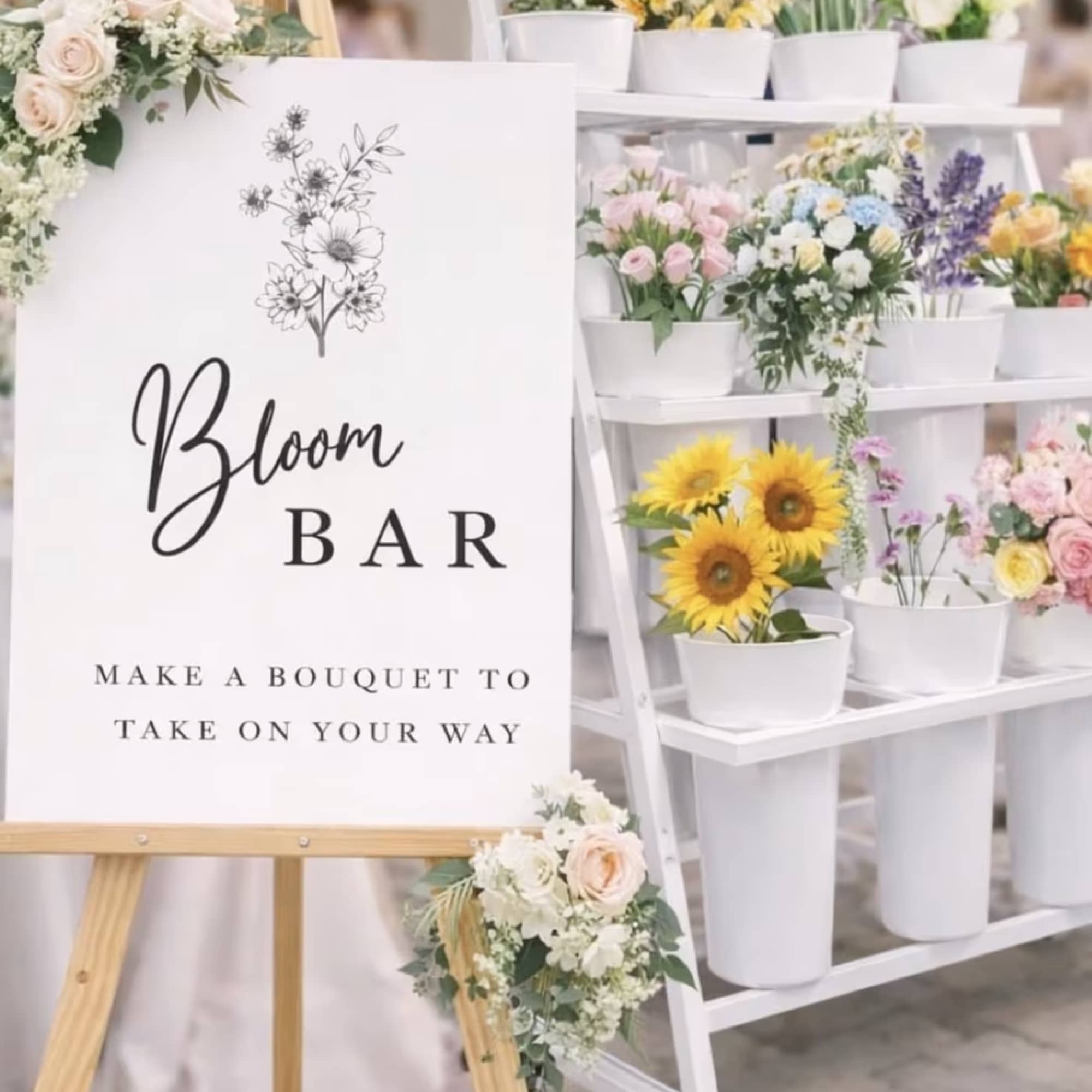 Invite guests to create joyful, personal bouquets with a pastel, market-style bloom