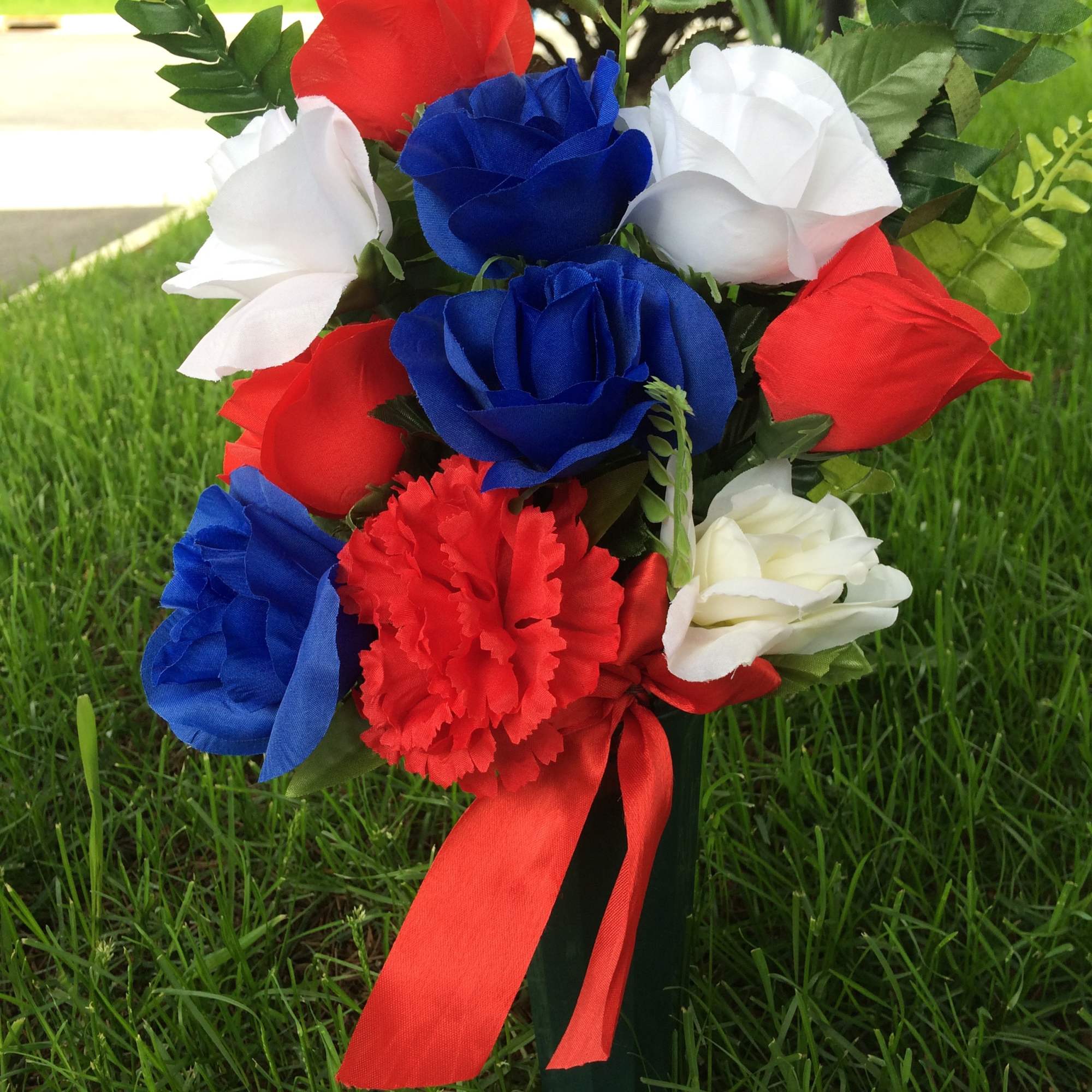 Red, White &amp; Blue silk flowers come together with silk greenery &amp;, photo 2 of 2