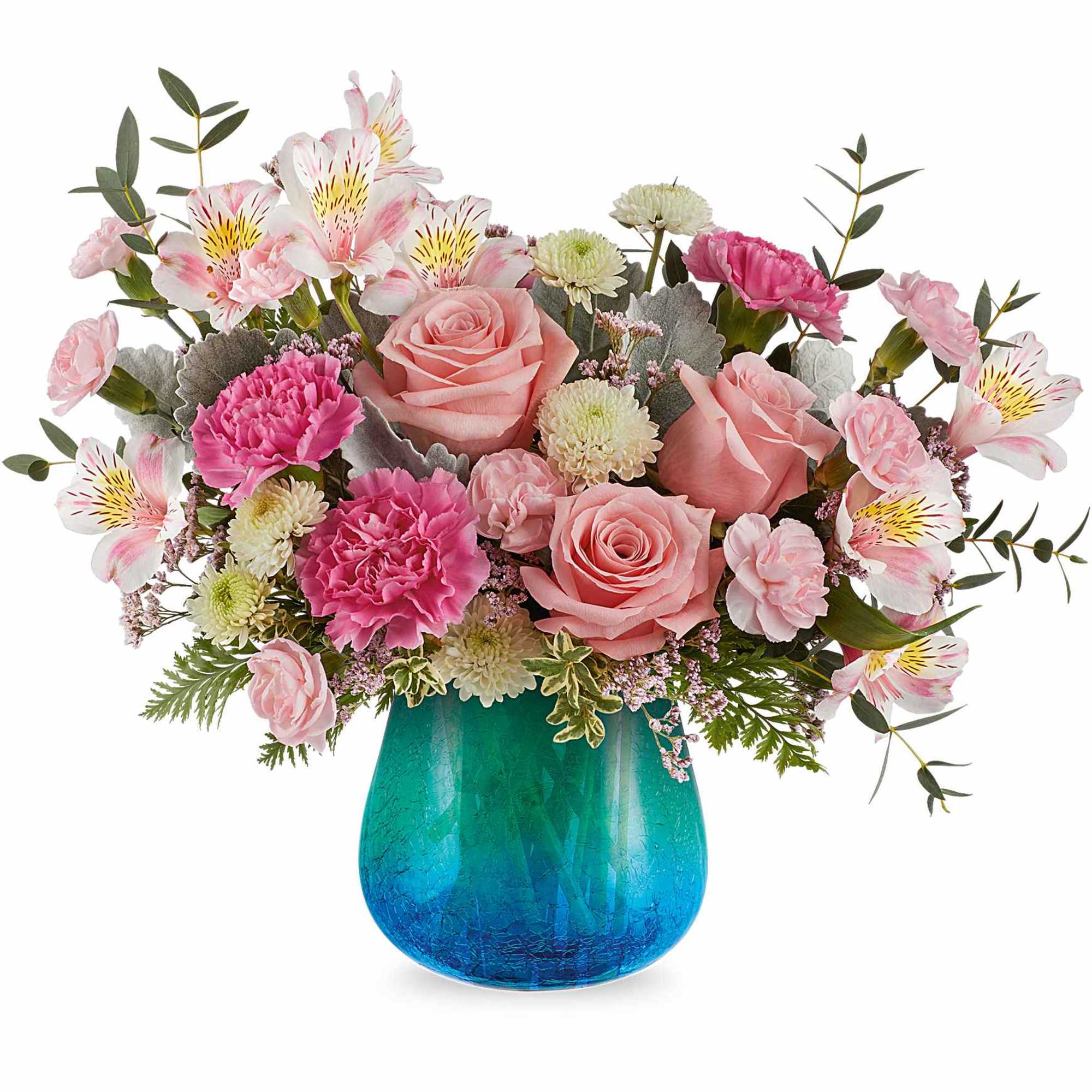 Soft and serene, our Blue Hues Bouquet delights with blush pink blooms
