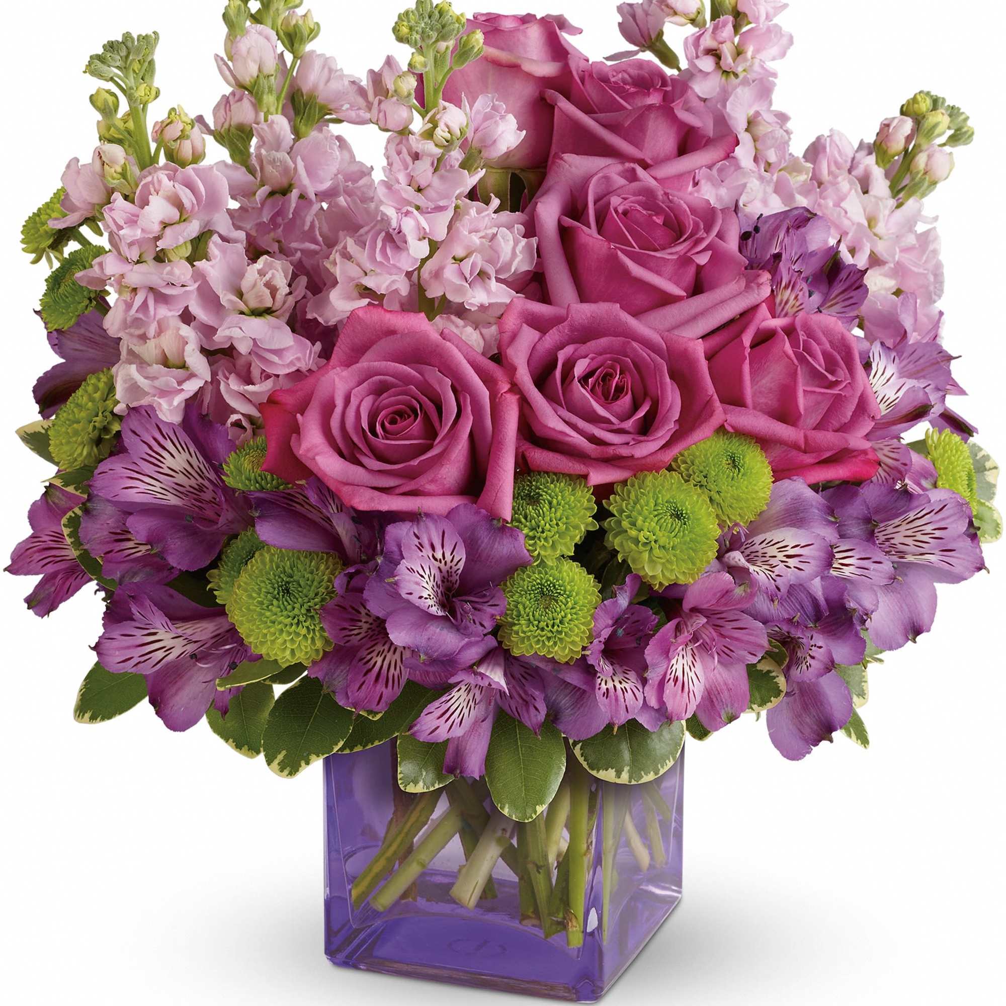 Sweet as can be! Hand-delivered in a chic lavender cube, this marvelous