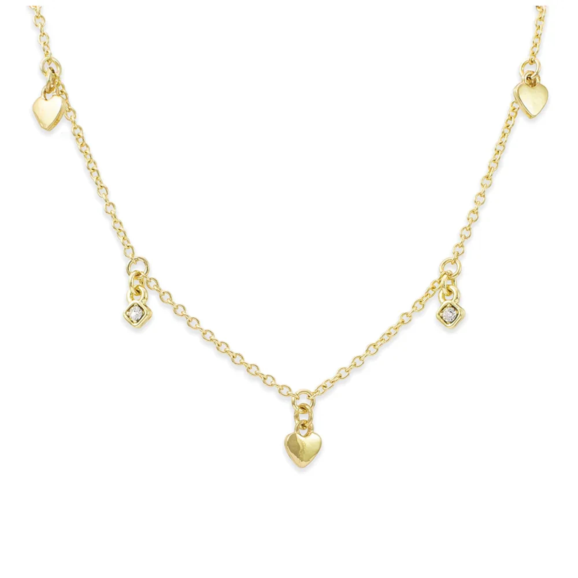Gold chain necklace with small heart and crystal charms