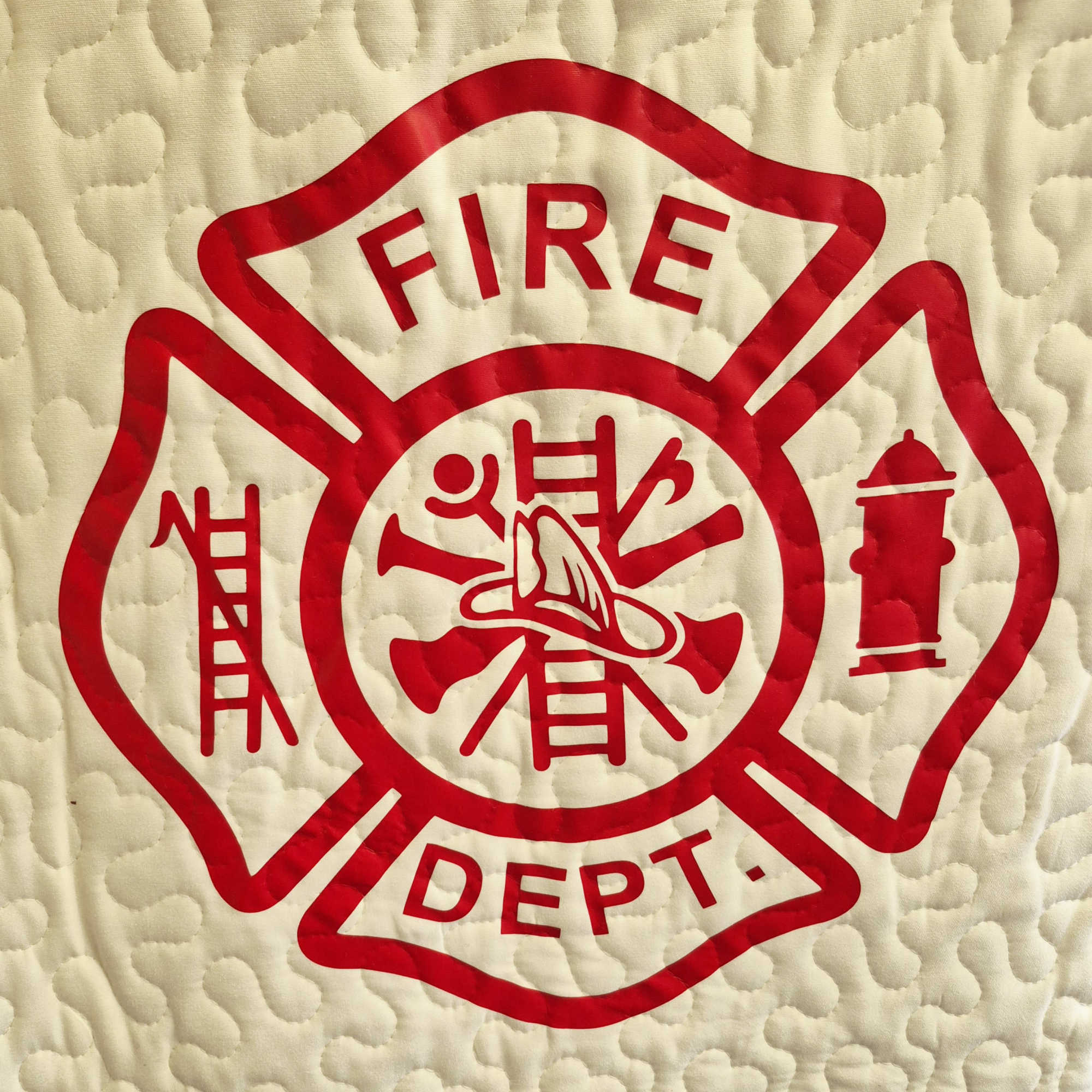 A bold red-and-white firefighter tribute designed to honor service and memory-perfect as