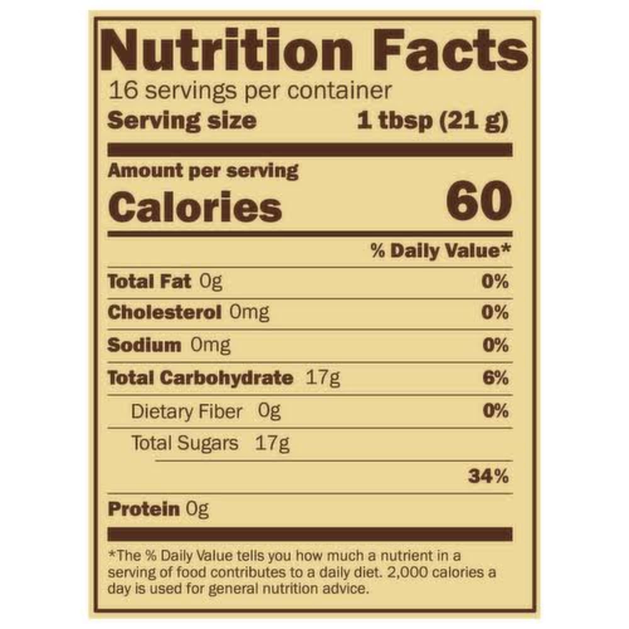 Nutrition facts label with brown text on a tan background