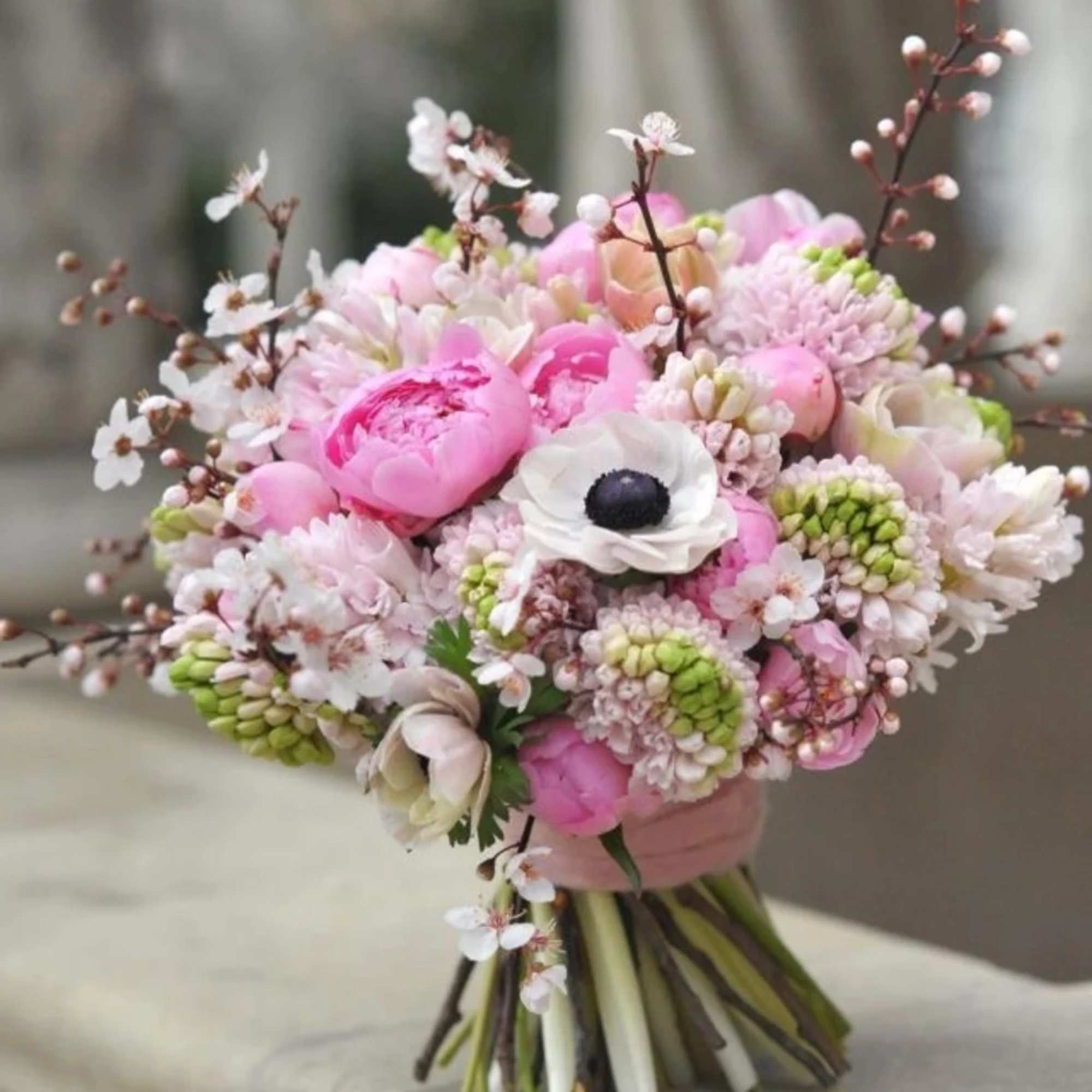 Pink and white bouquet with anemones and peonies, photo 2 of 2