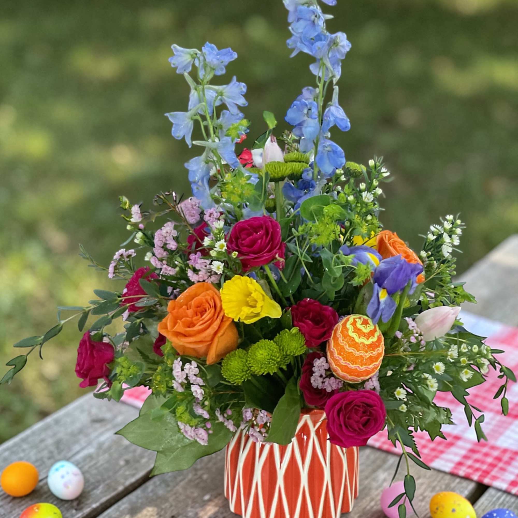 Egg Hunt Garden is a bright and cheerful Easter centerpiece designed to