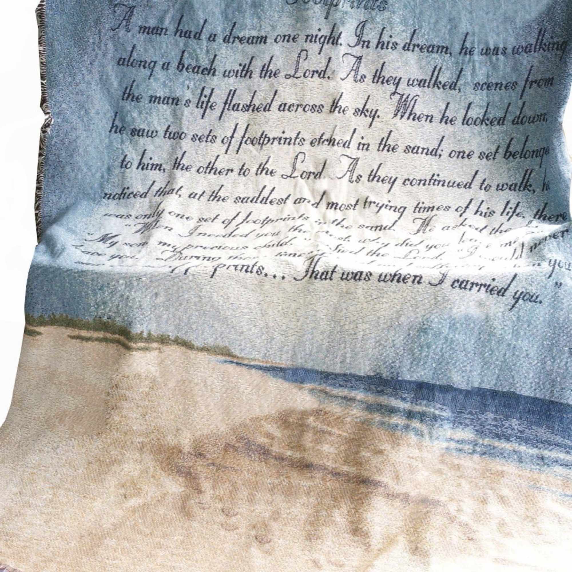 The Footprints Inspirational Tapestry Throw is a beautiful keepsake designed to inspire