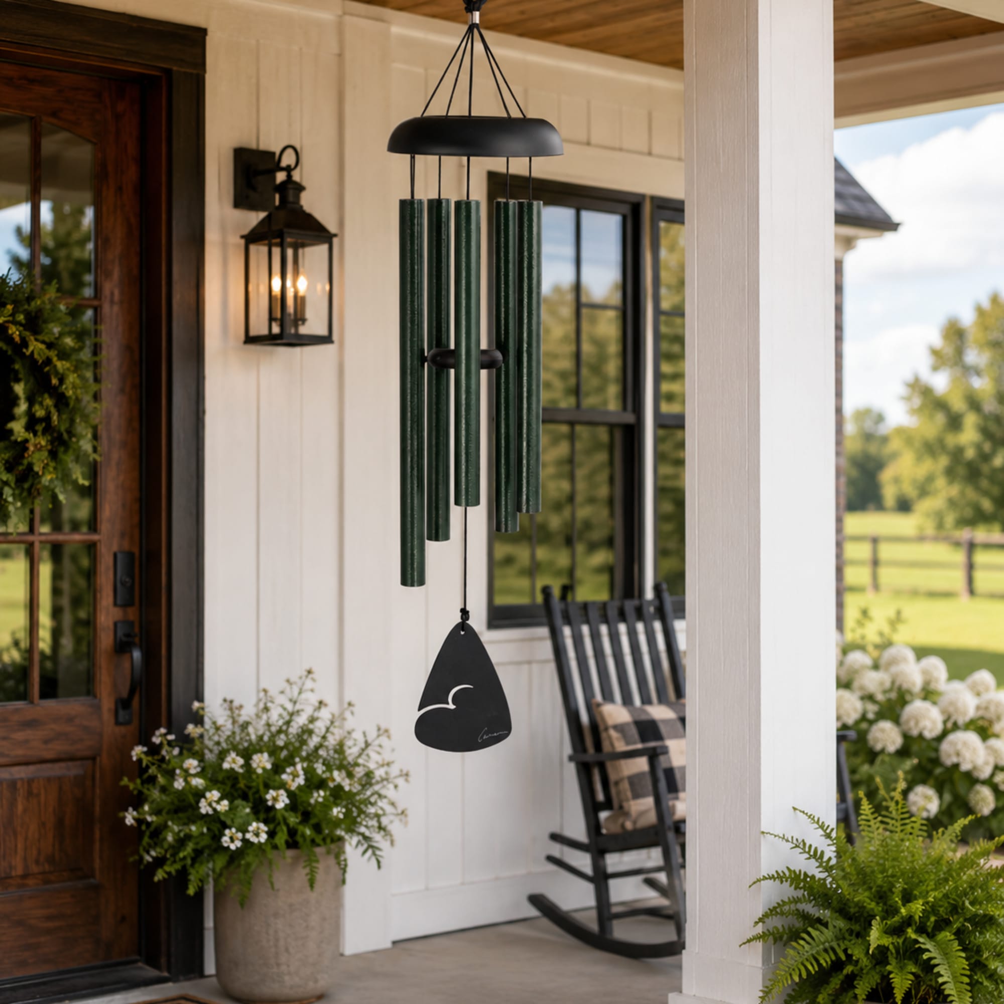 This 30&rdquo; forest green wind chime brings peaceful sound, rich color, and