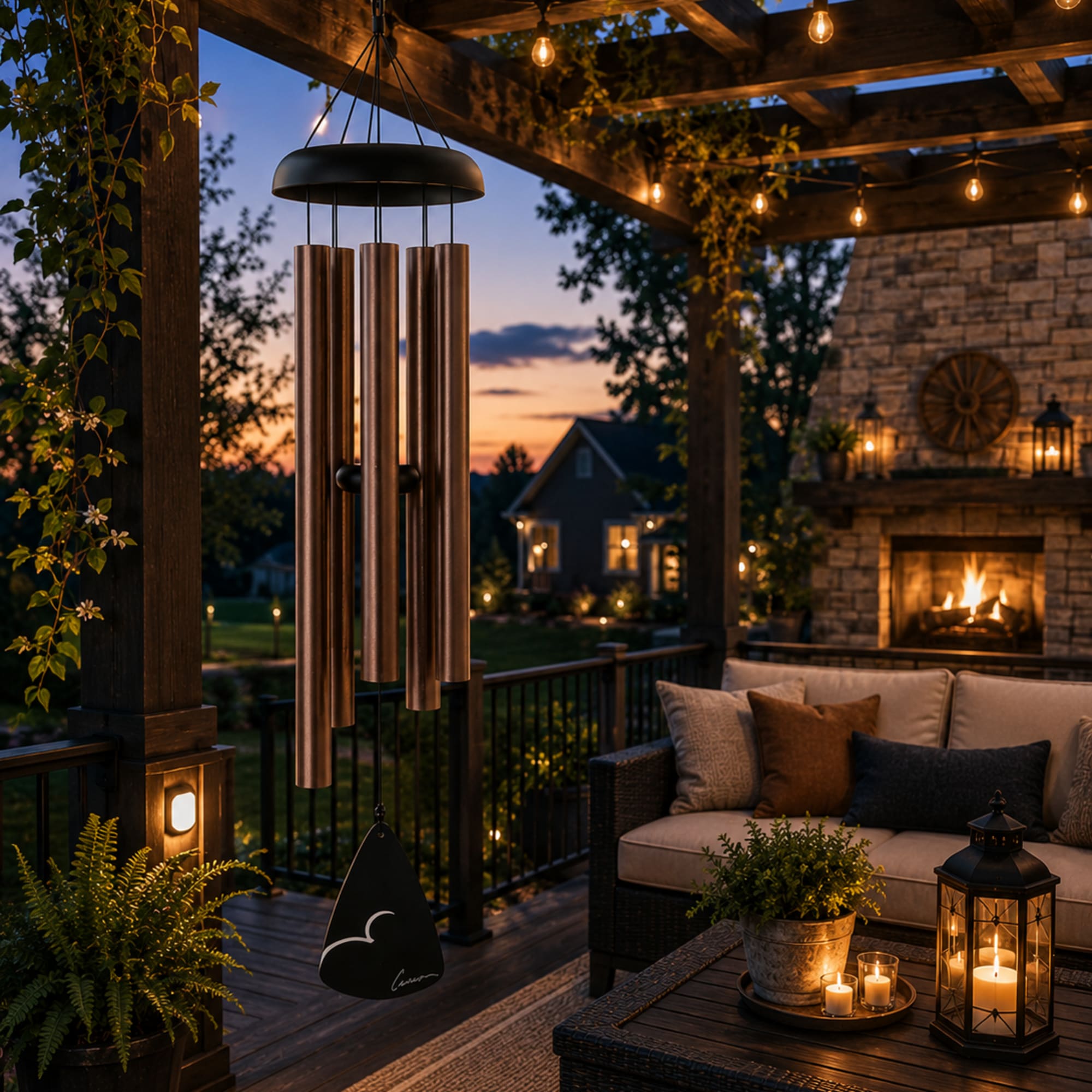 Rich bronze fleck tones and deep soothing resonance make this powder-coated 36&rdquo;